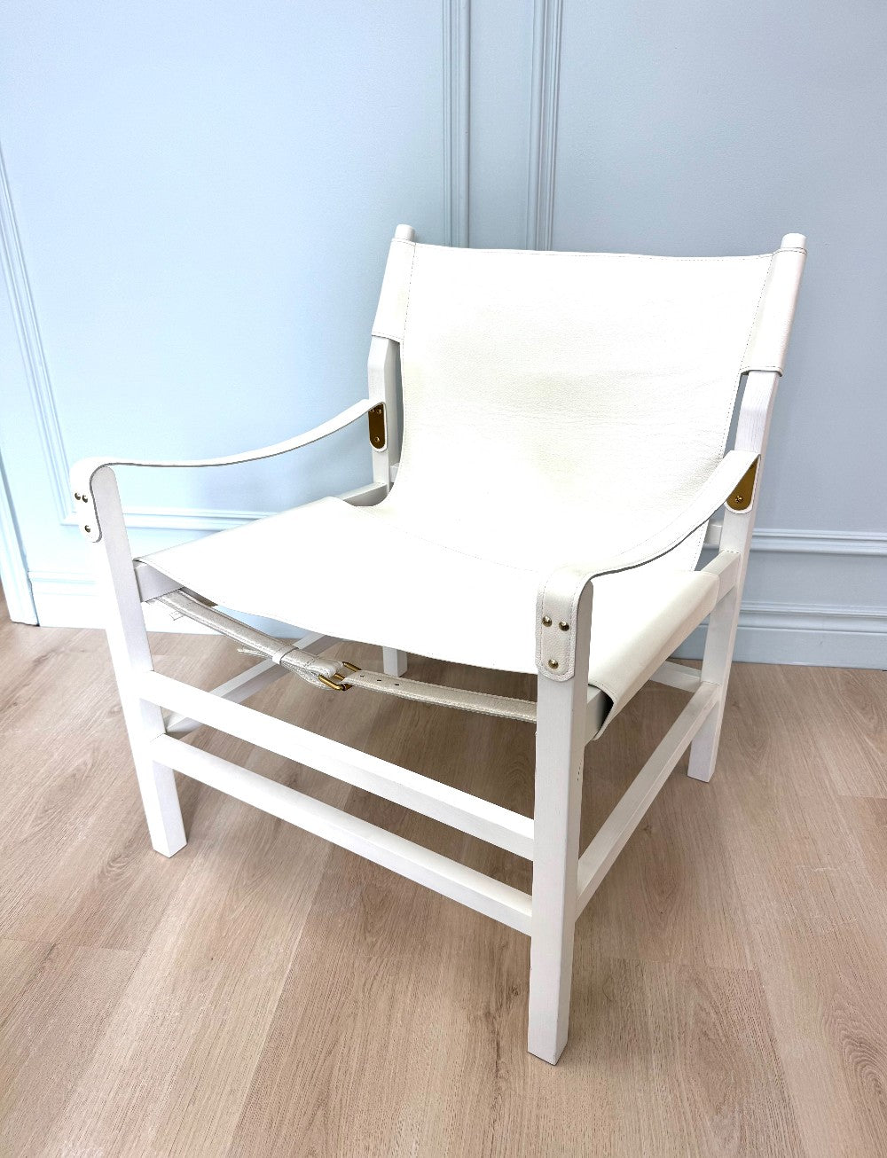 CB2 'Expat II' White Leather Safari Chair (26"W x 24-1/2"D)|3698