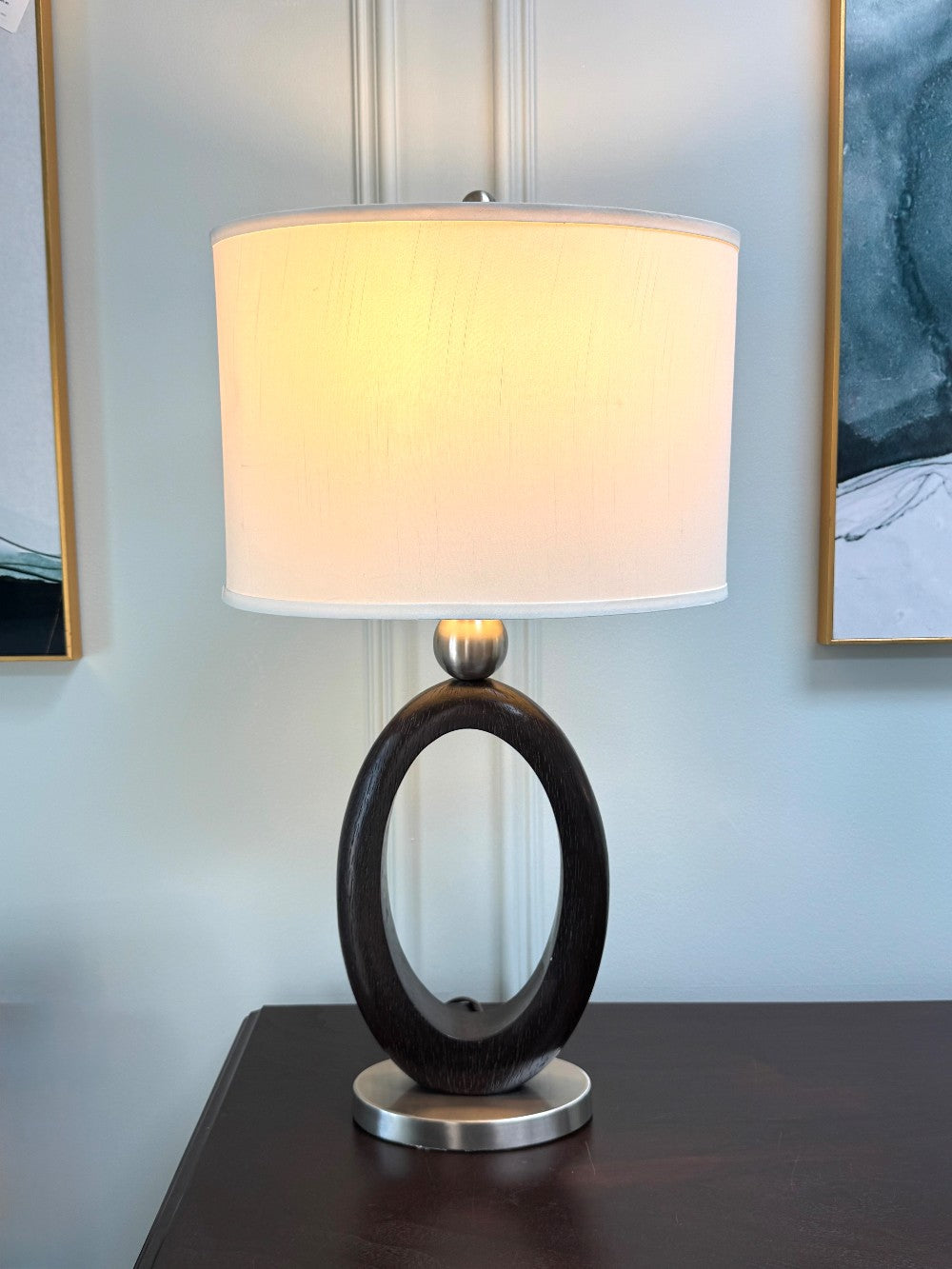 Transitional Oval Wood & Brushed Nickel Lamp|1793