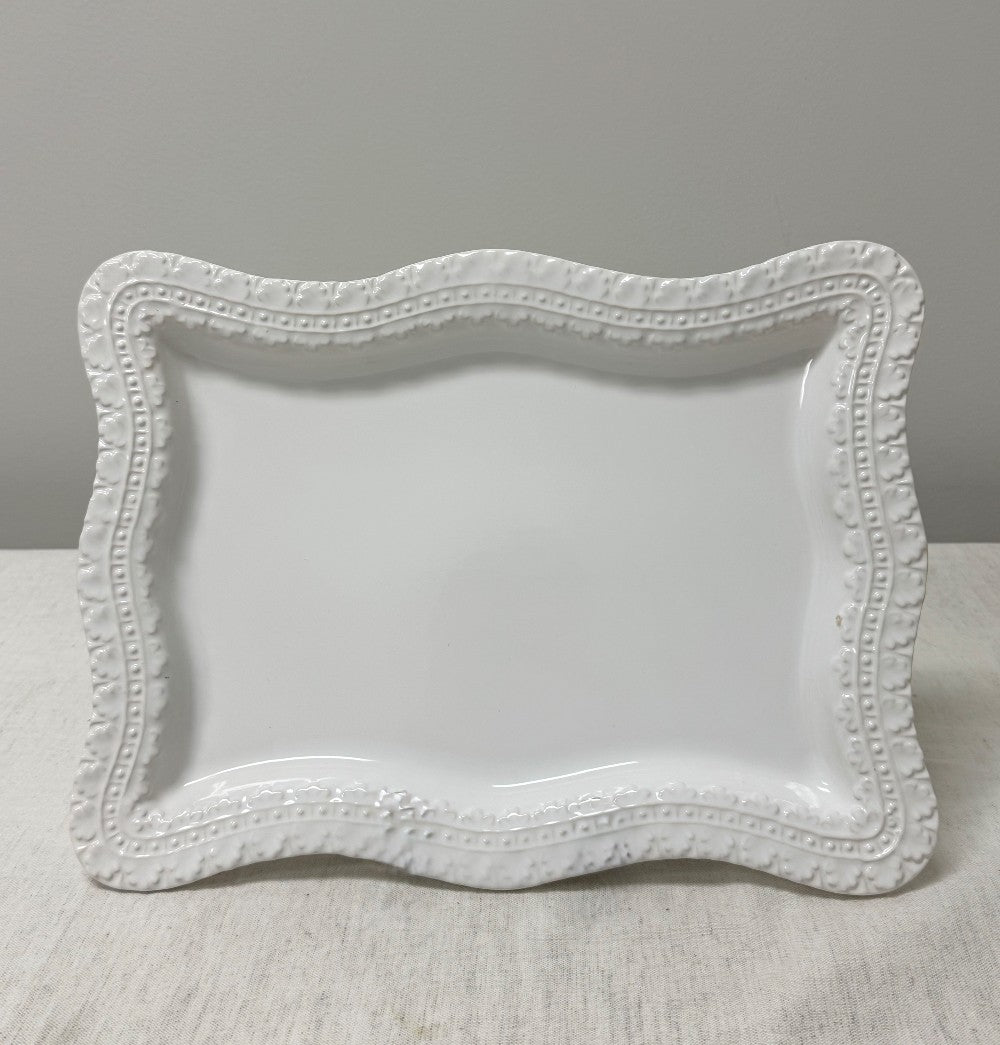 White Embossed Ceramic Serving Platter|2957