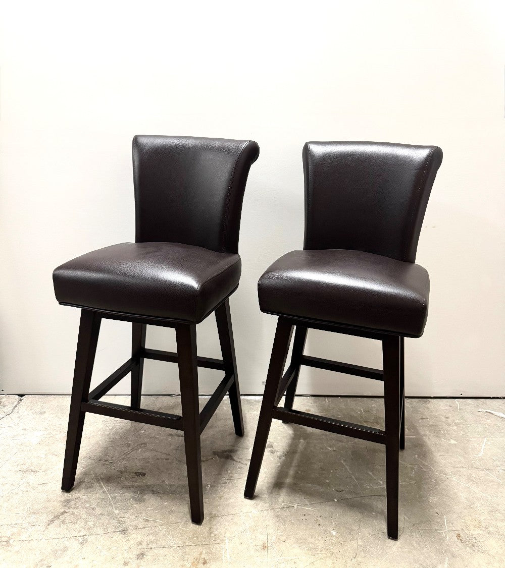 Chocolate Brown Faux Leather Bar Stools Set of 2|7042