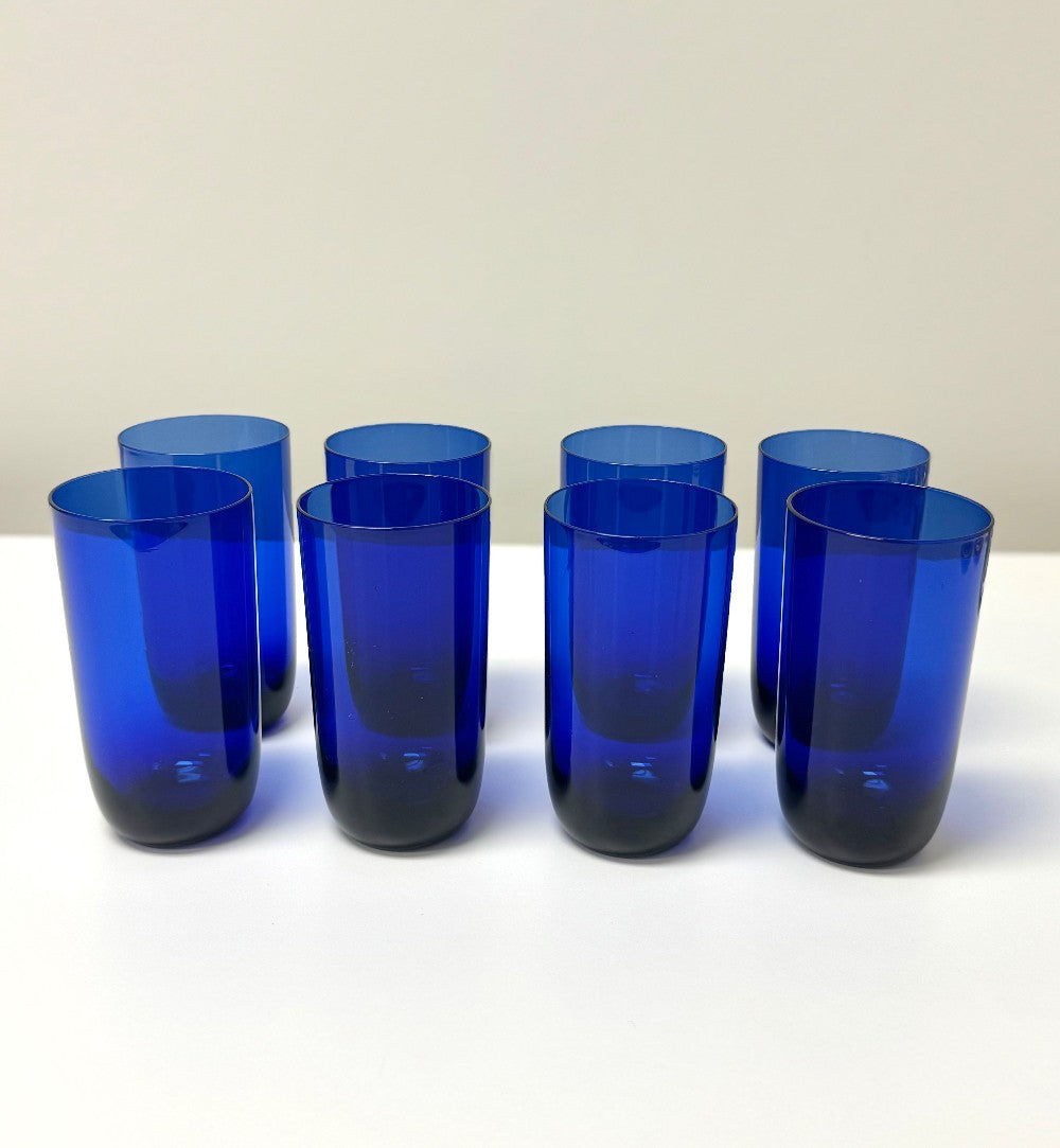 Vintage LIBBEY 'Metropolitan' Cobalt Tumblers Set of 8|3620
