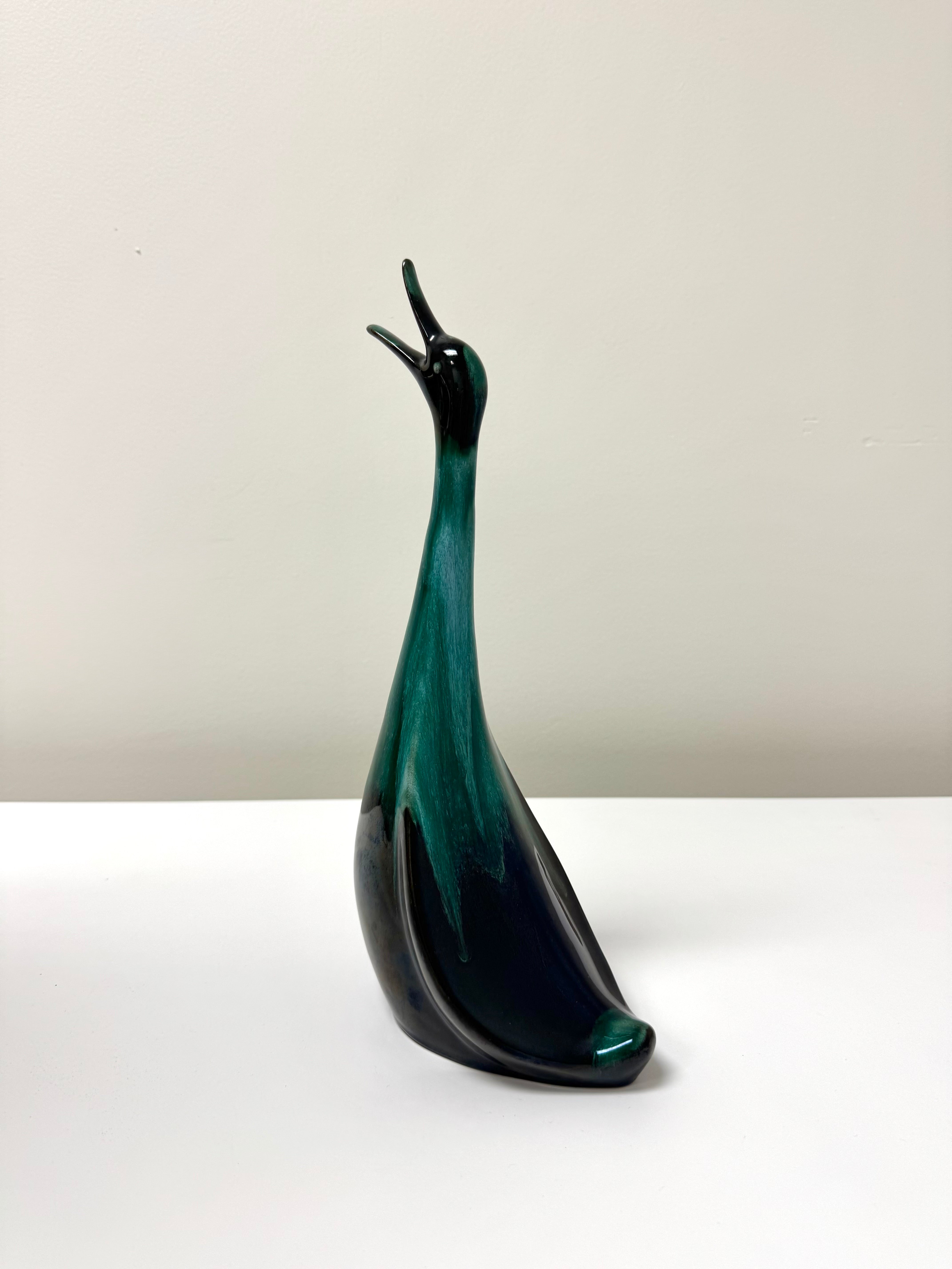 Turquoise-to-Black Drip-glaze Stylized Duck