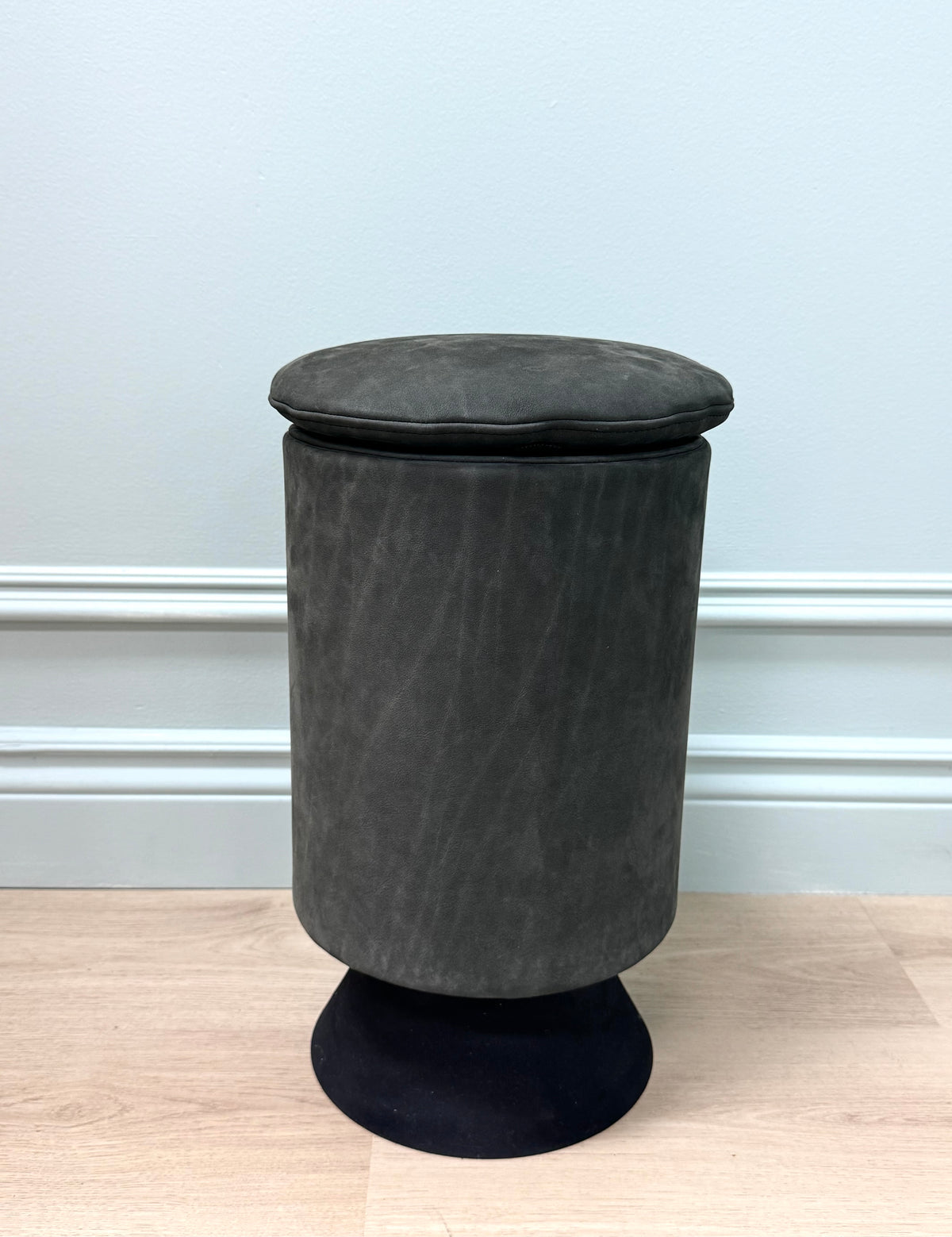 Steel Gray Suede Cylinder Stool