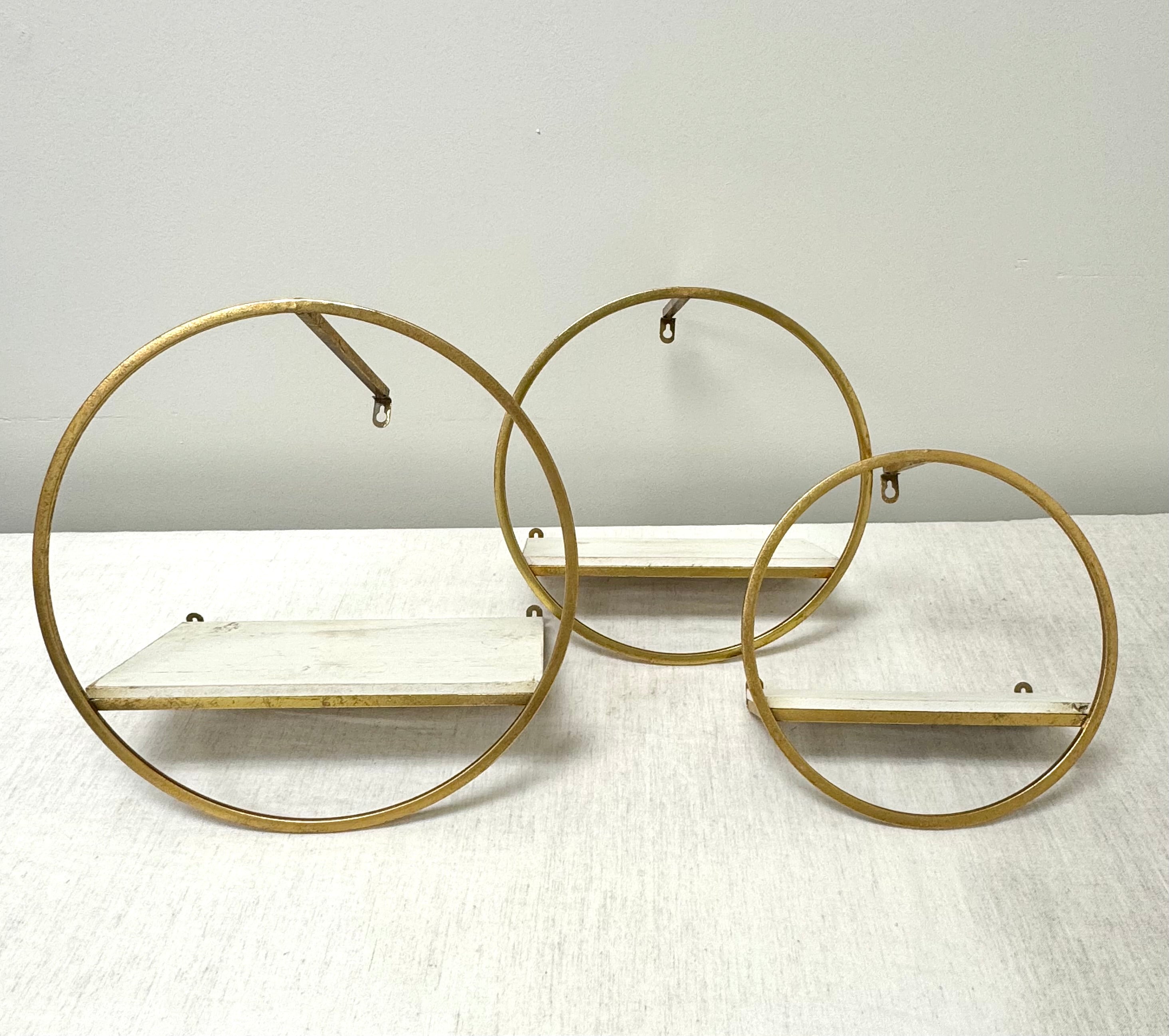 Brushed Gold and Distressed Wood Shelves Set of 3