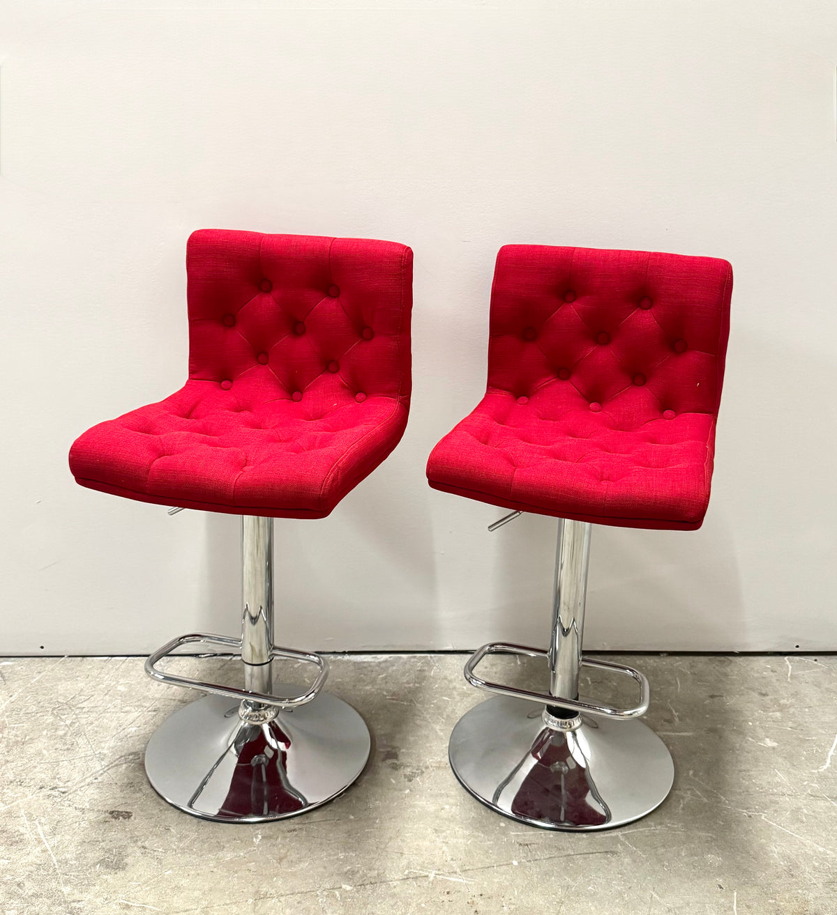 Red Tufted Linen Adjustable Stools Set of 2