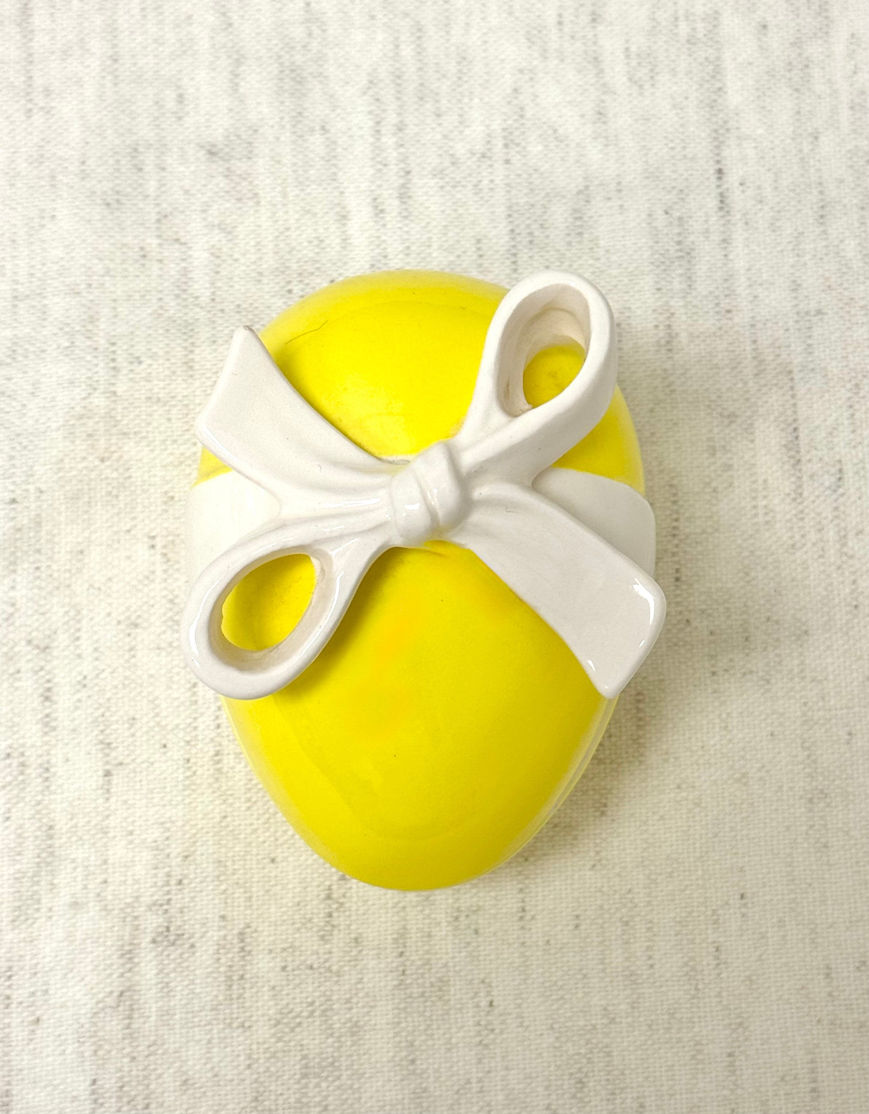 Vintage FITZ & FLOYD Yellow Egg Box with Bow