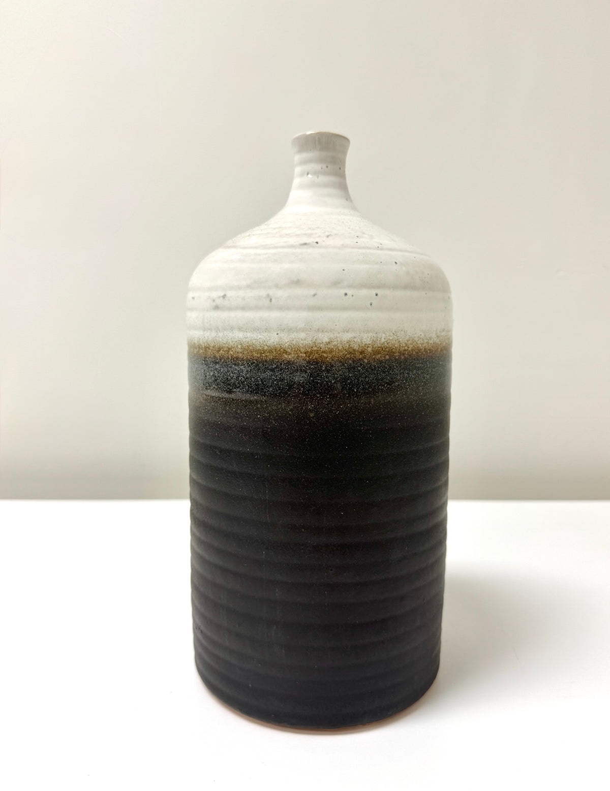 Brown & White Ribbed Jug Vase