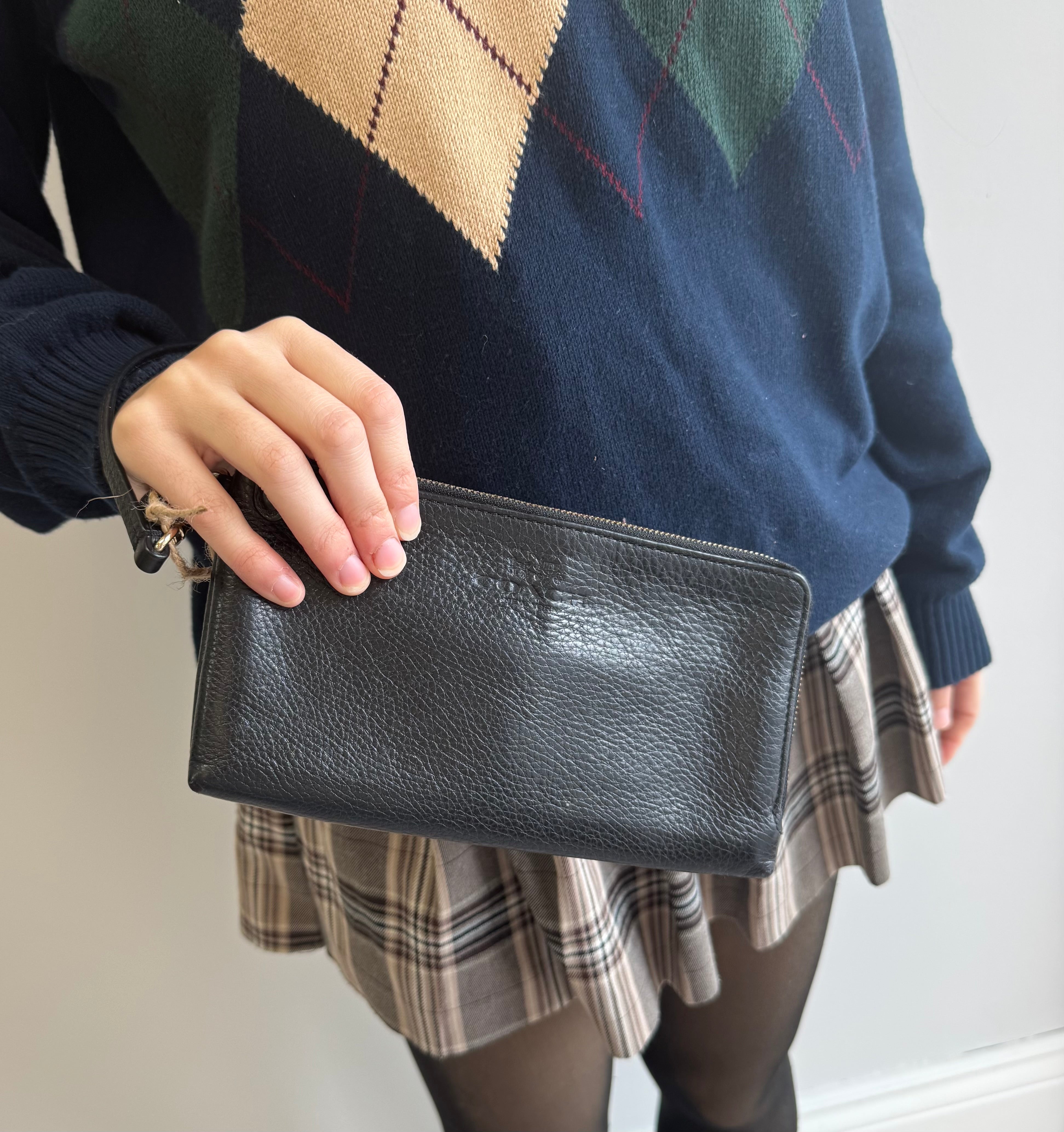 COACH Black Pebble Leather Double-zip Wallet Wristlet