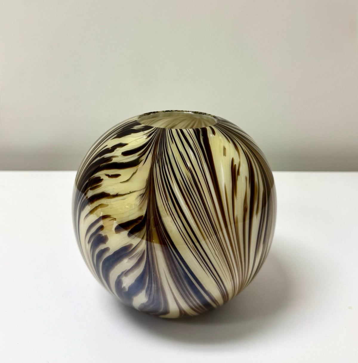 Cream with Brown Swirl Ball Vase