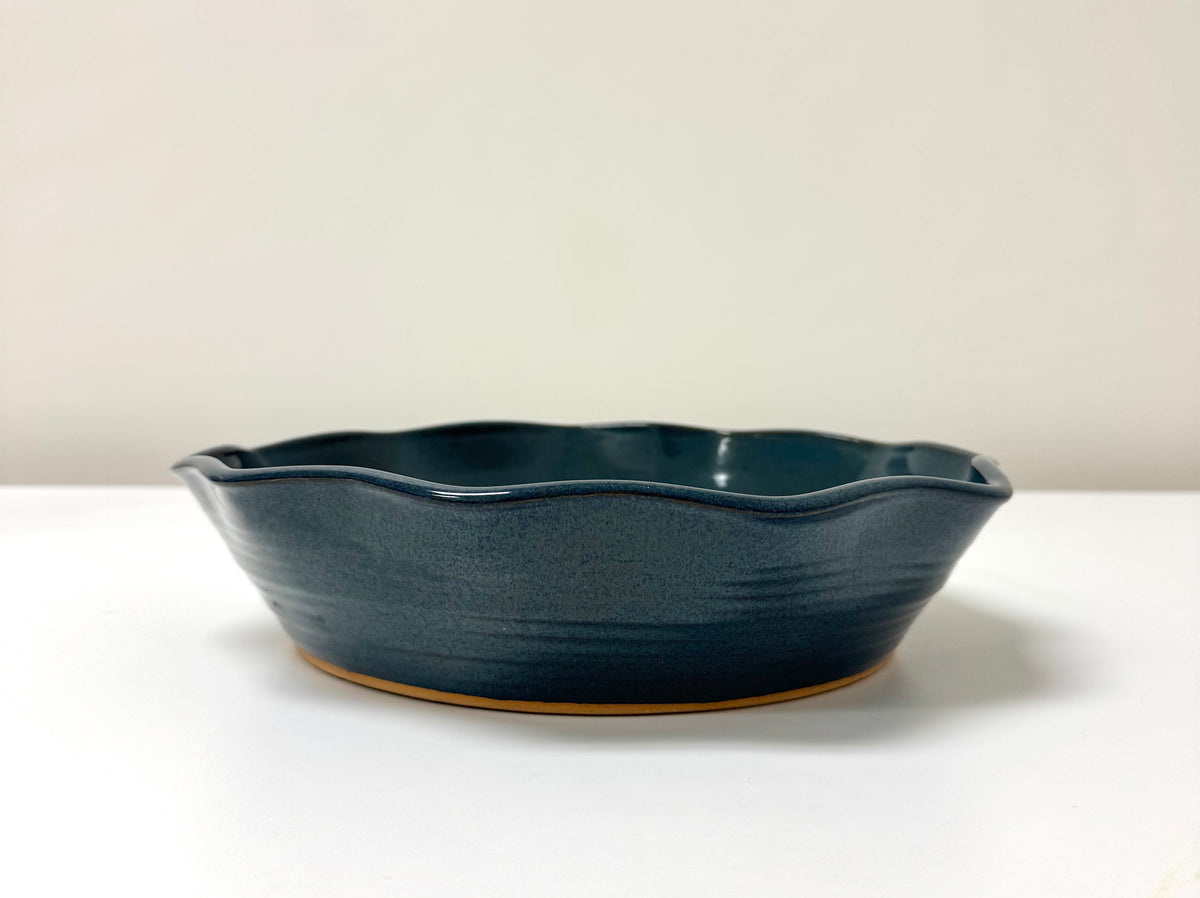 Dark Teal Scalloped Pottery Bowl