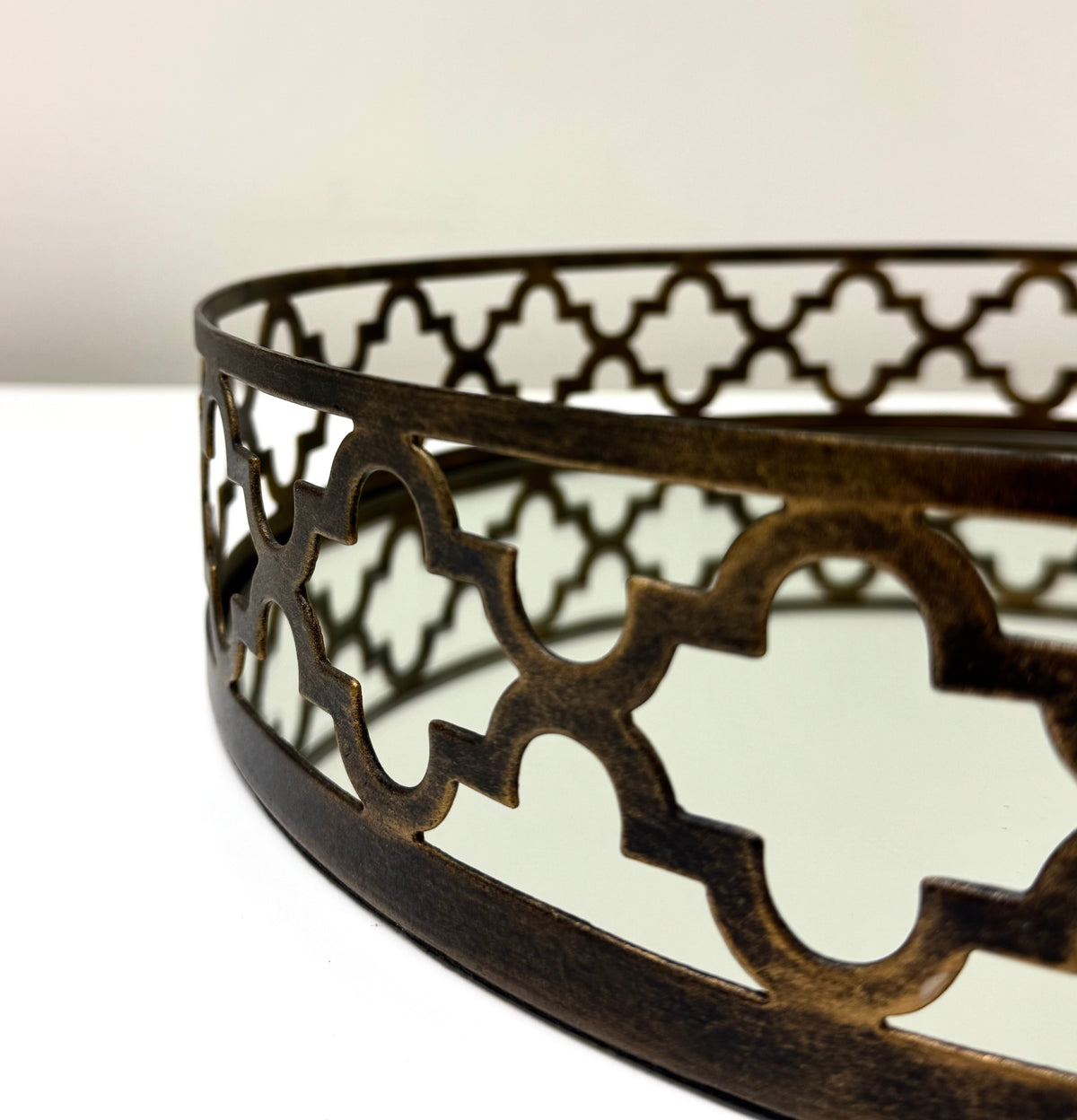 Bronze Quatrefoil Mirrored Tray