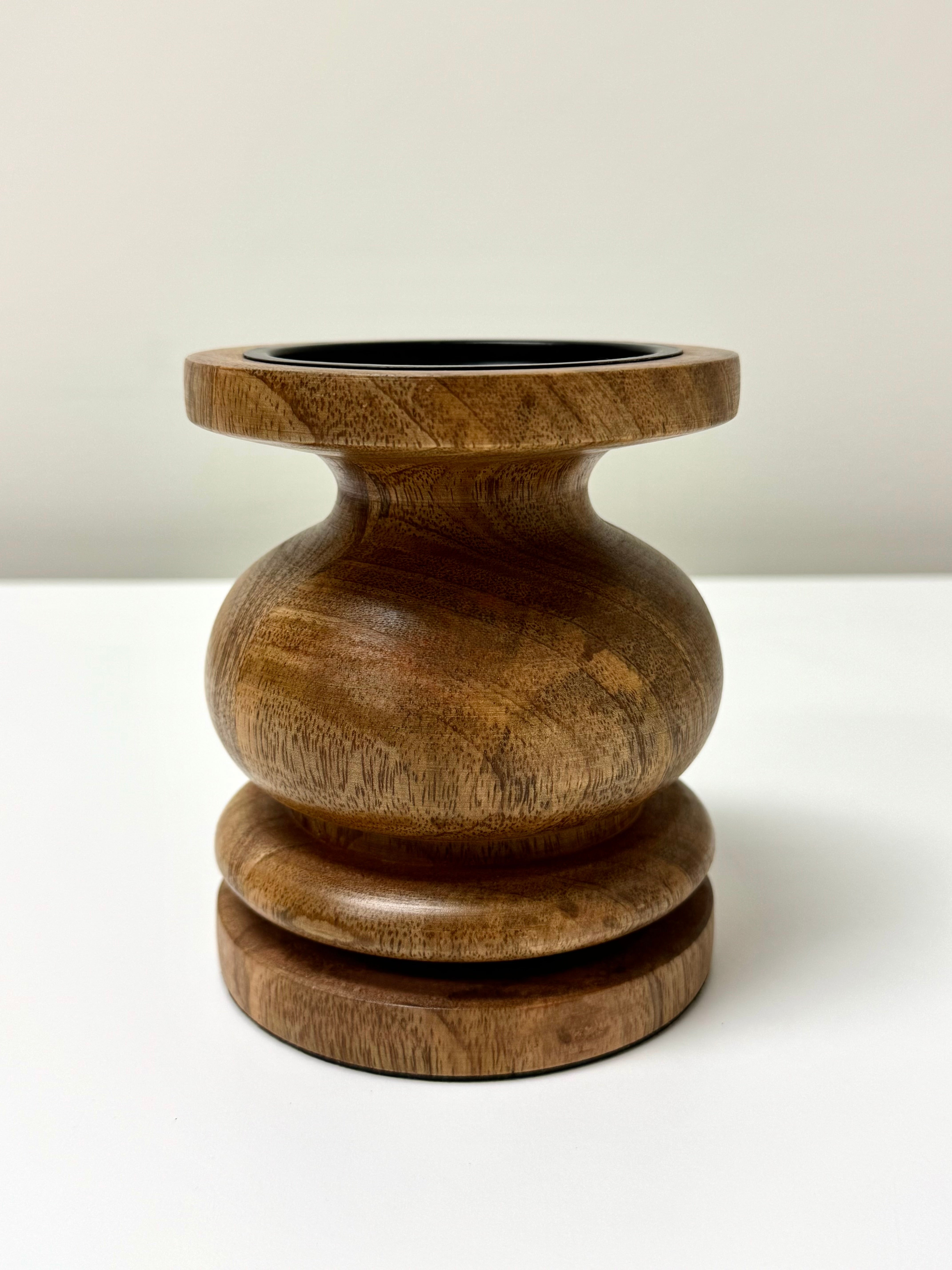 Natural Wood Bun Pillar Candle Holder