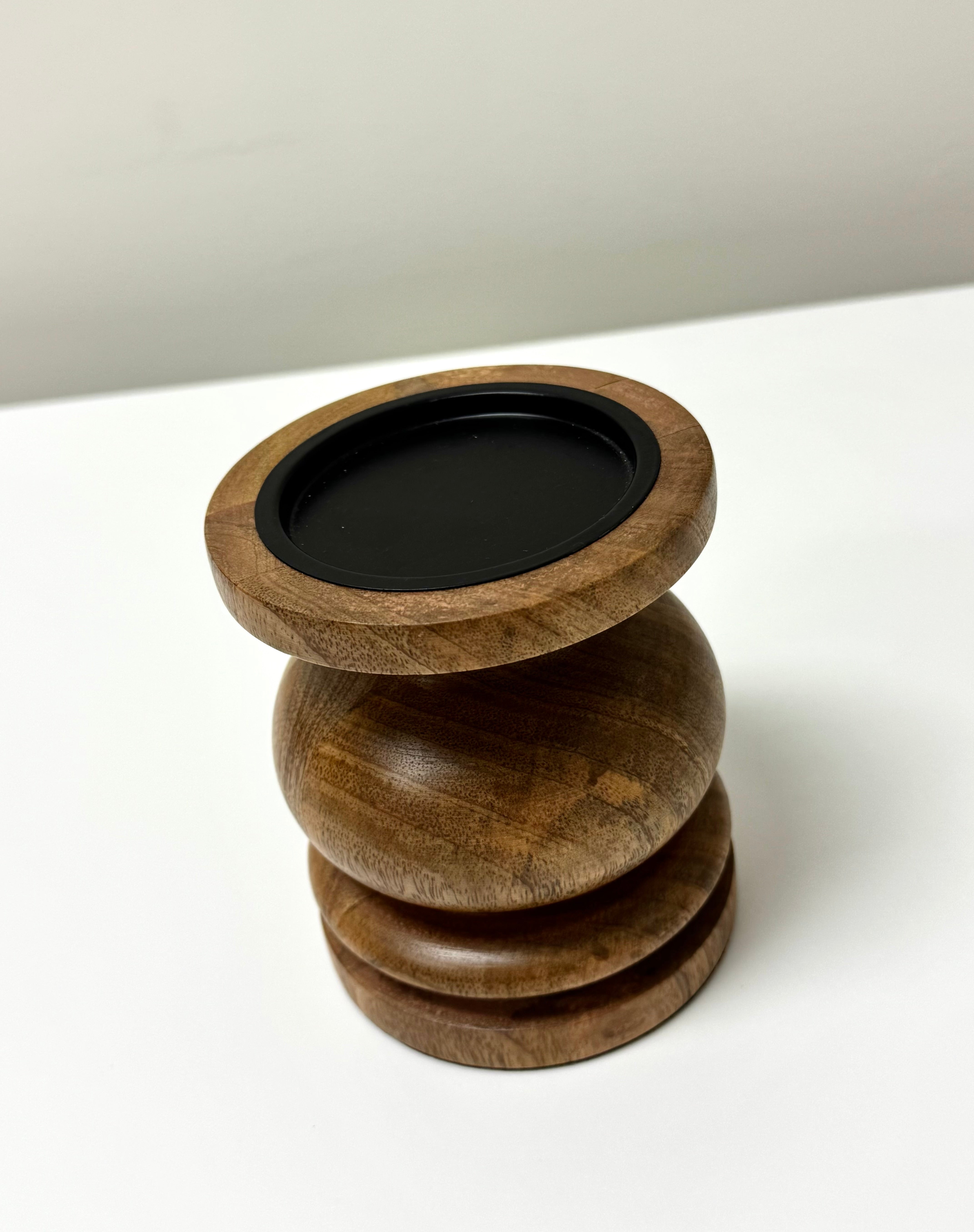 Natural Wood Bun Pillar Candle Holder