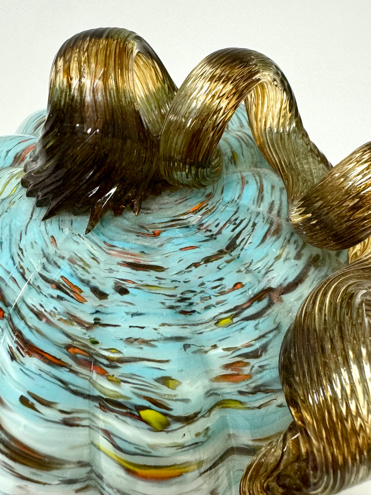 Light Blue & Brown Swirl Art Glass Pumpkin