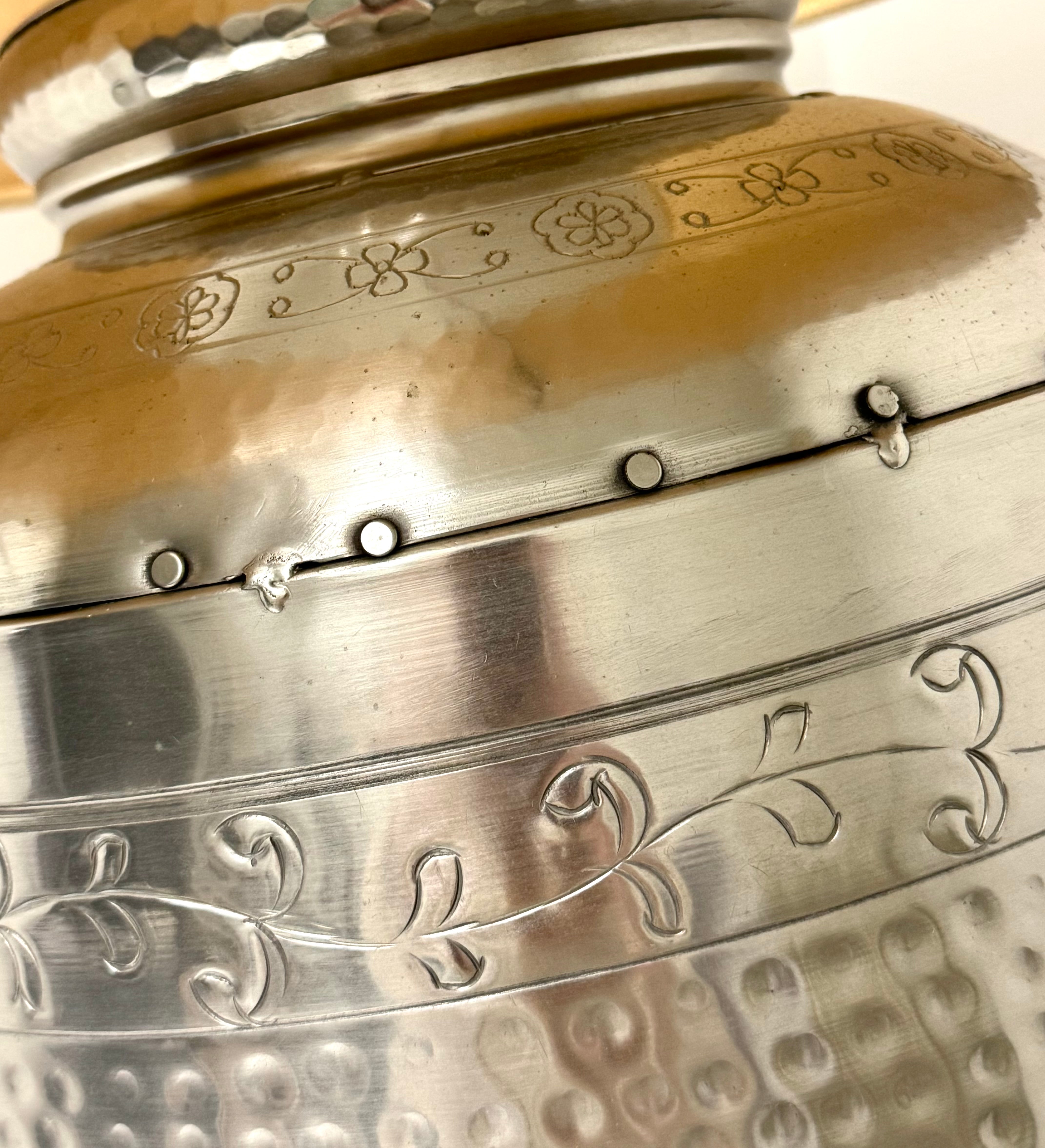 POTTERY BARN Hammered Silver Metal Lamp
