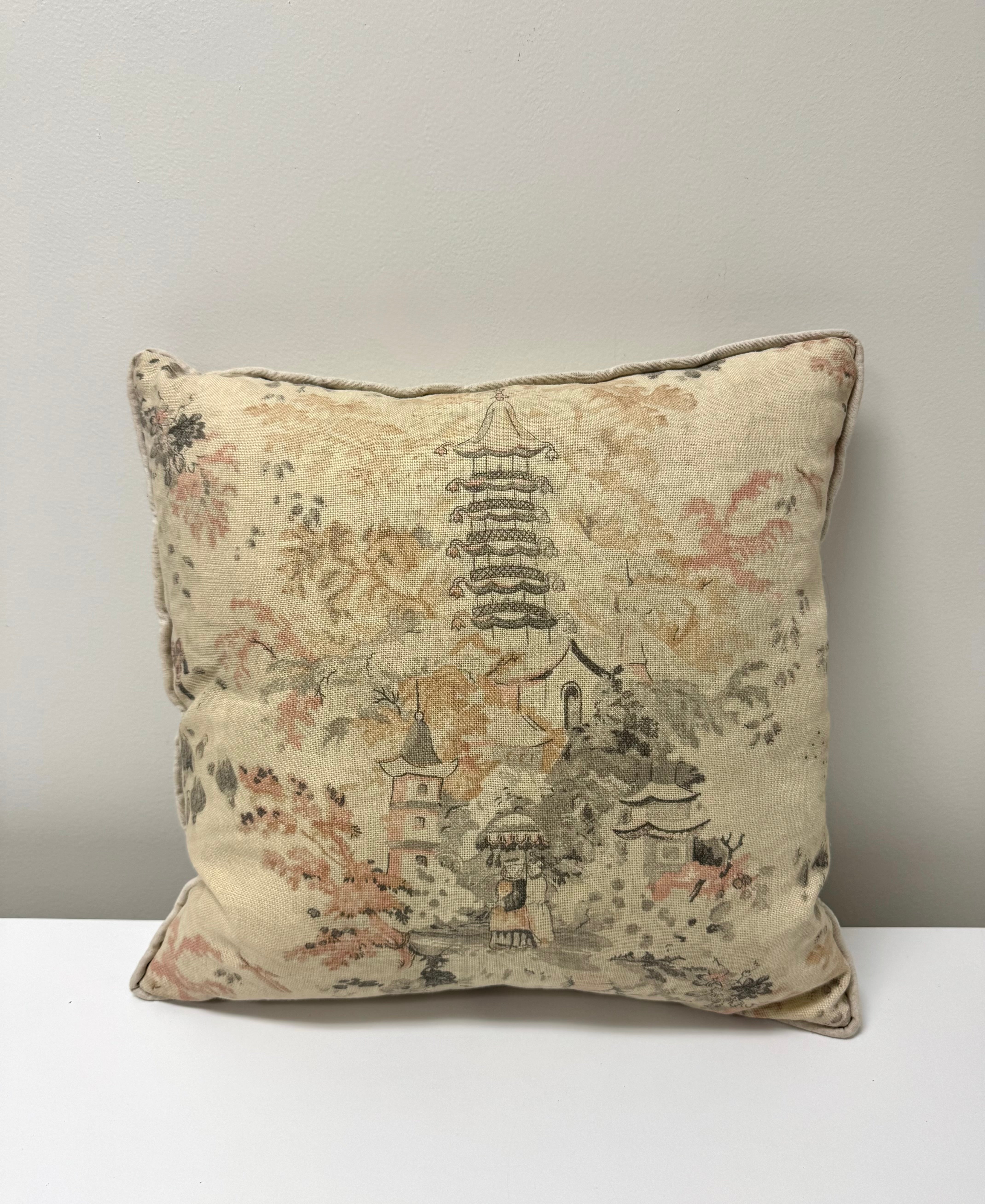 Gray & Pale Pink Toile 19" Pillow