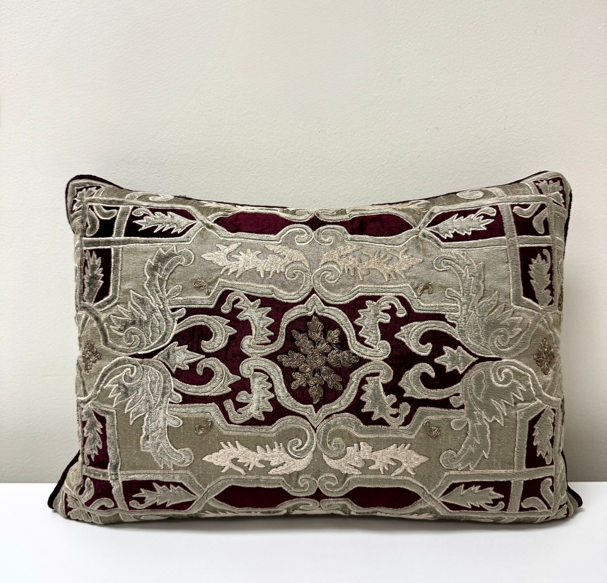 Taupe & Plum Damask 19" x 13" Pillow