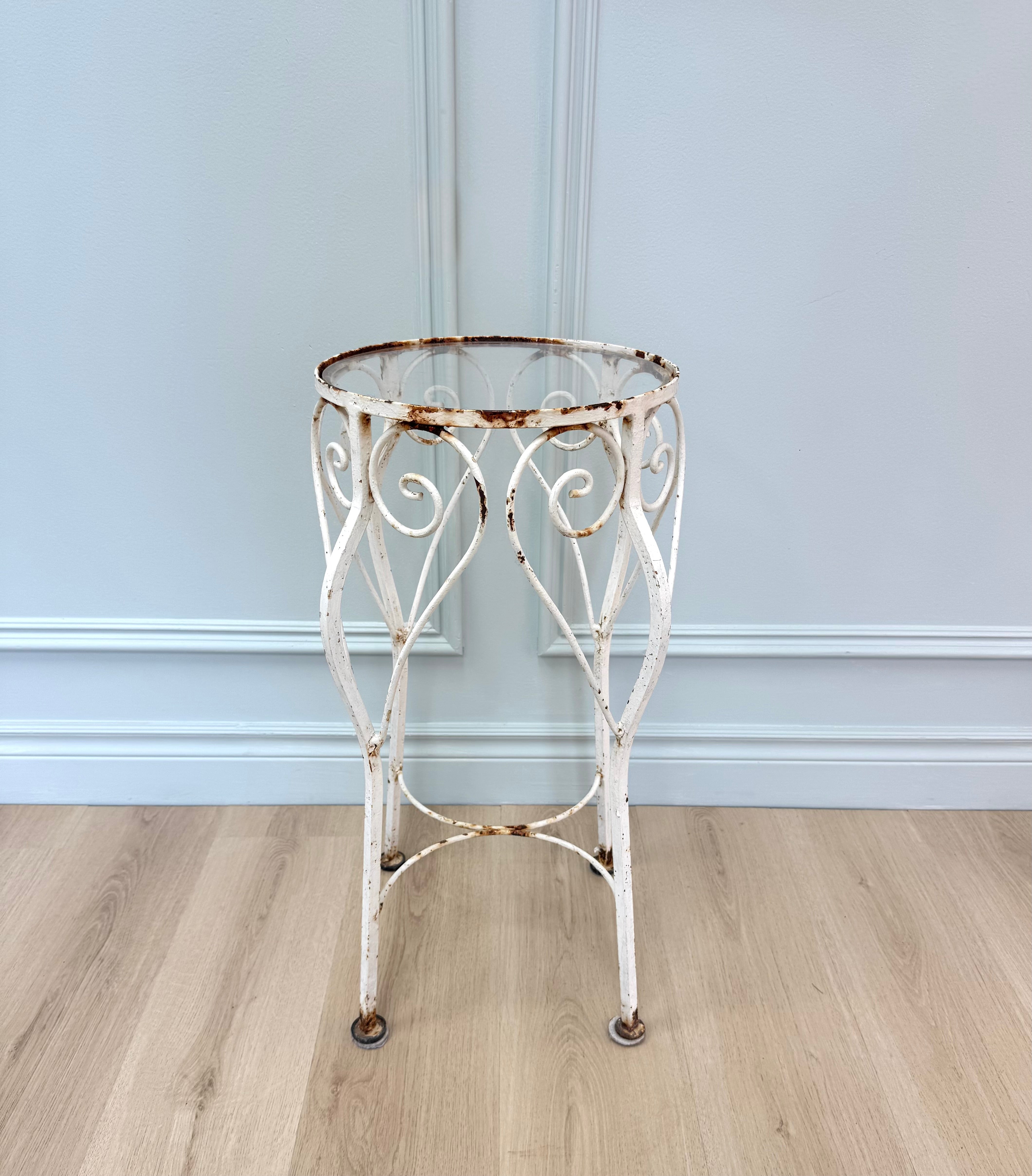 Distressed White Iron Side Table
