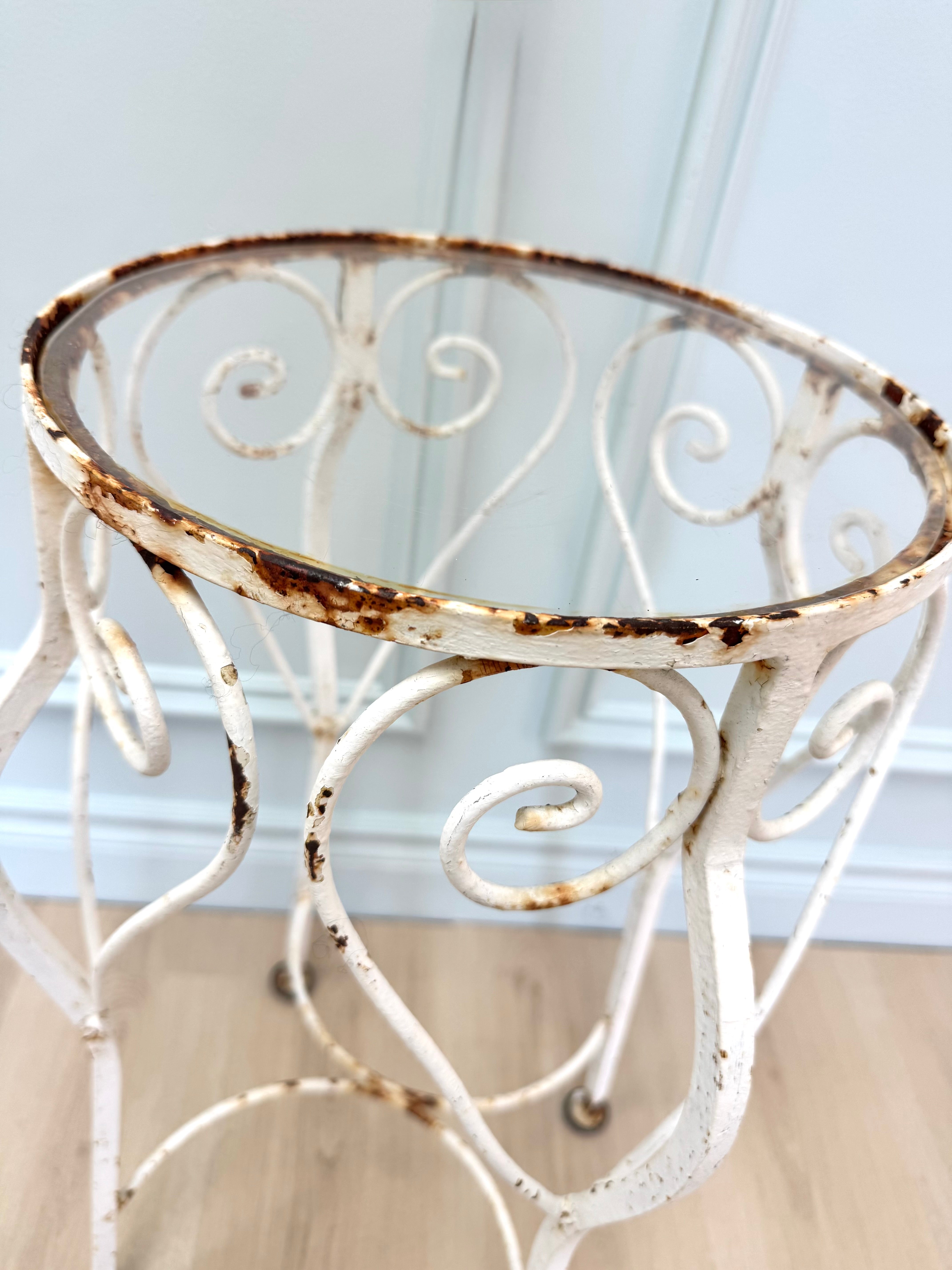 Distressed White Iron Side Table