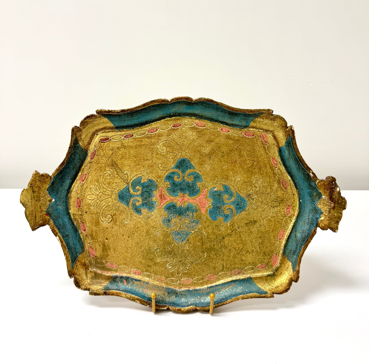 Vintage Florentine Gold & Teal Tray
