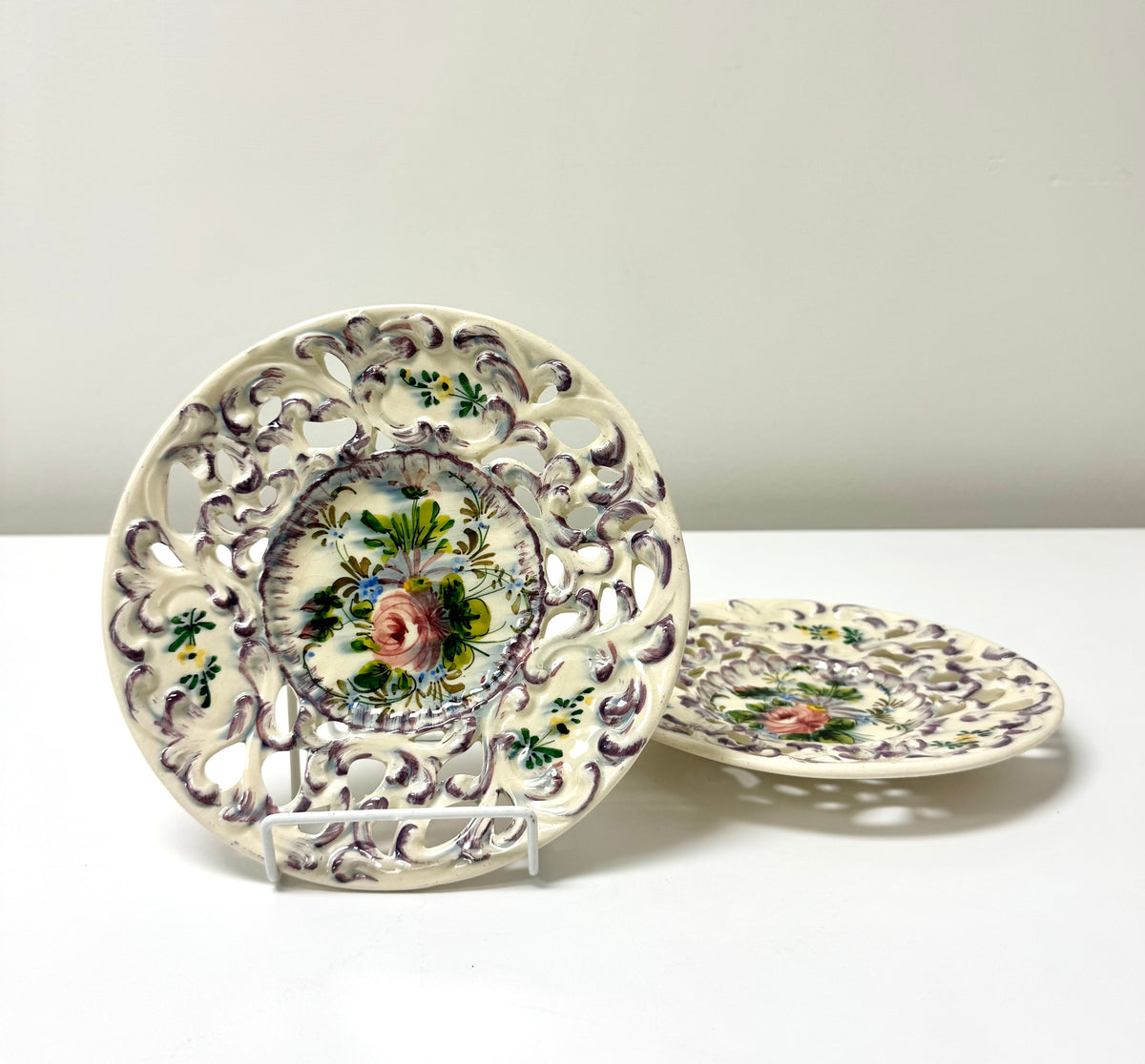 Vintage Italian Majolica Reticulated Plates Set of 2
