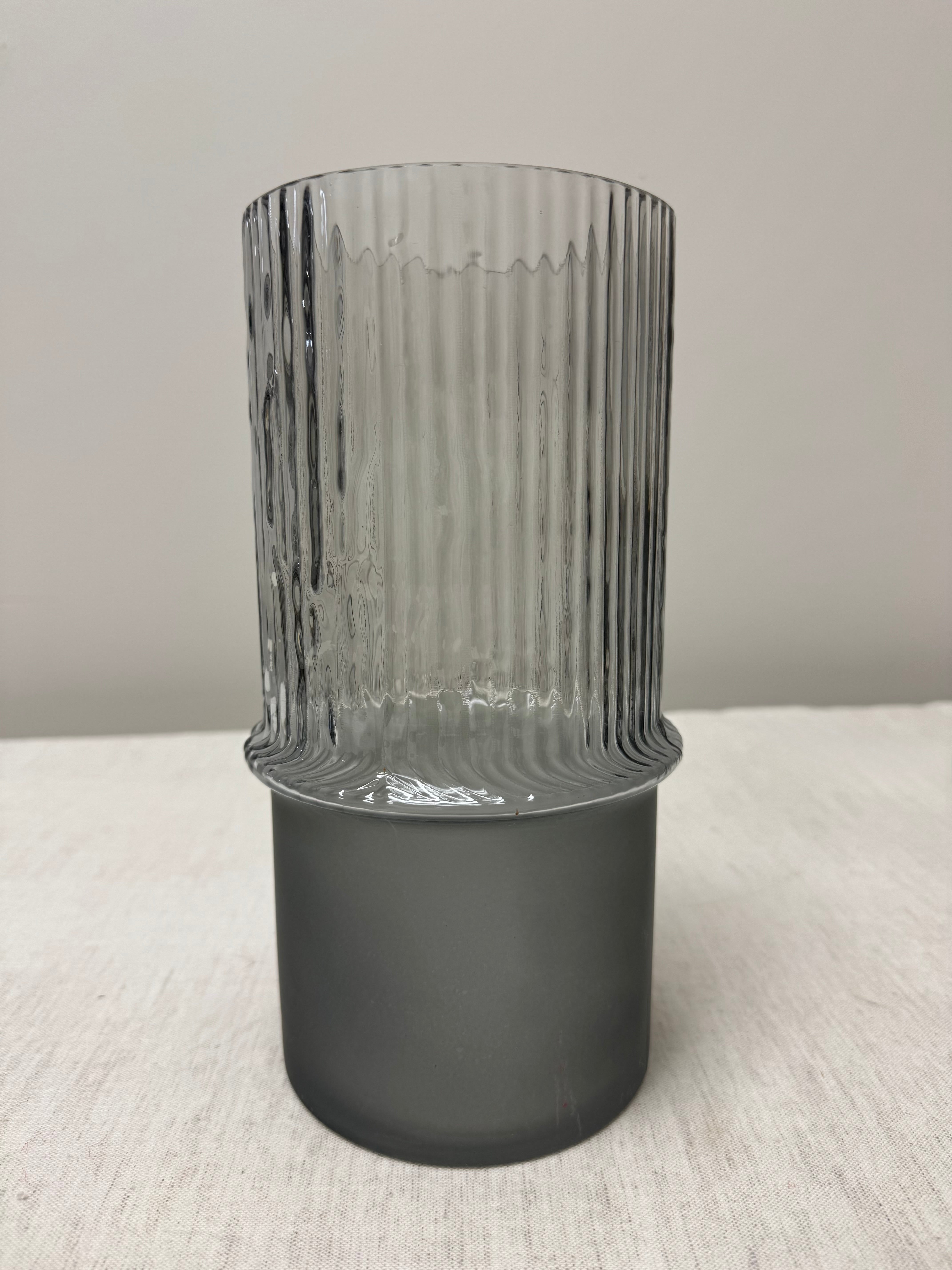 TORRE & TAGUS Smoke Gray Ribbed Glass 10" Vase