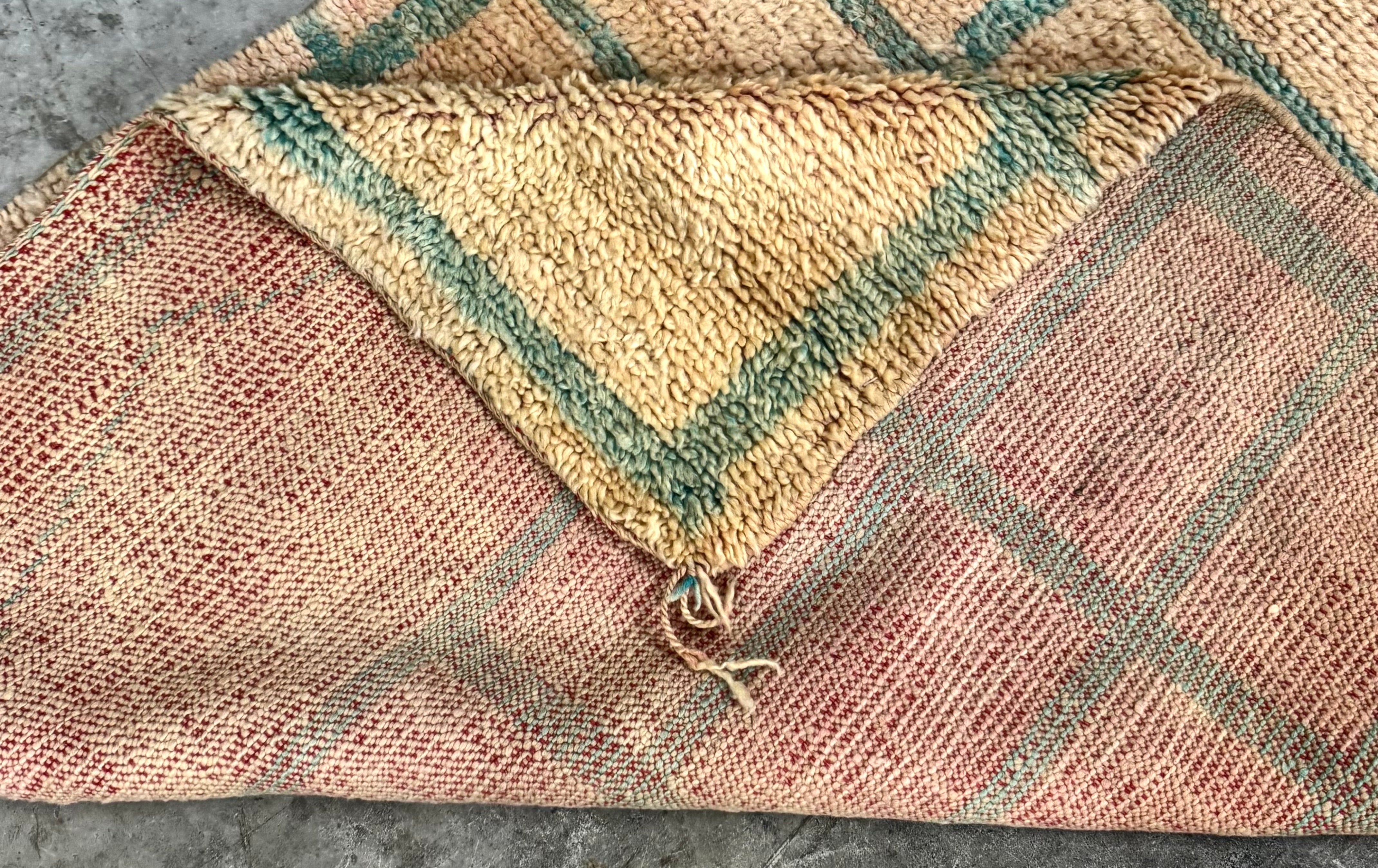 Natural Berber 12' x 4' Runner with Teal Grid