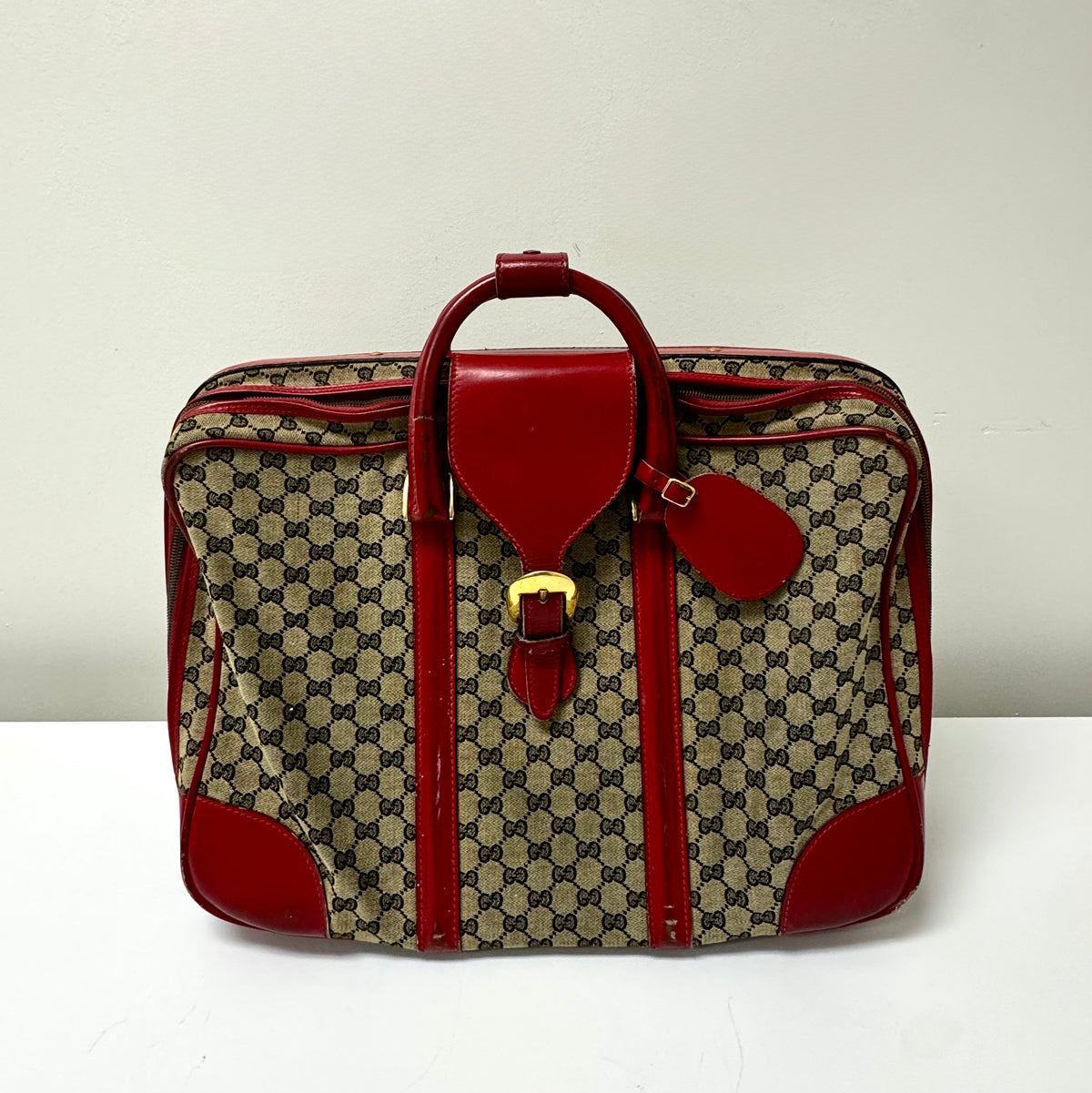 Vintage 1950s GUCCI Canvas & Red Leather Suitcase