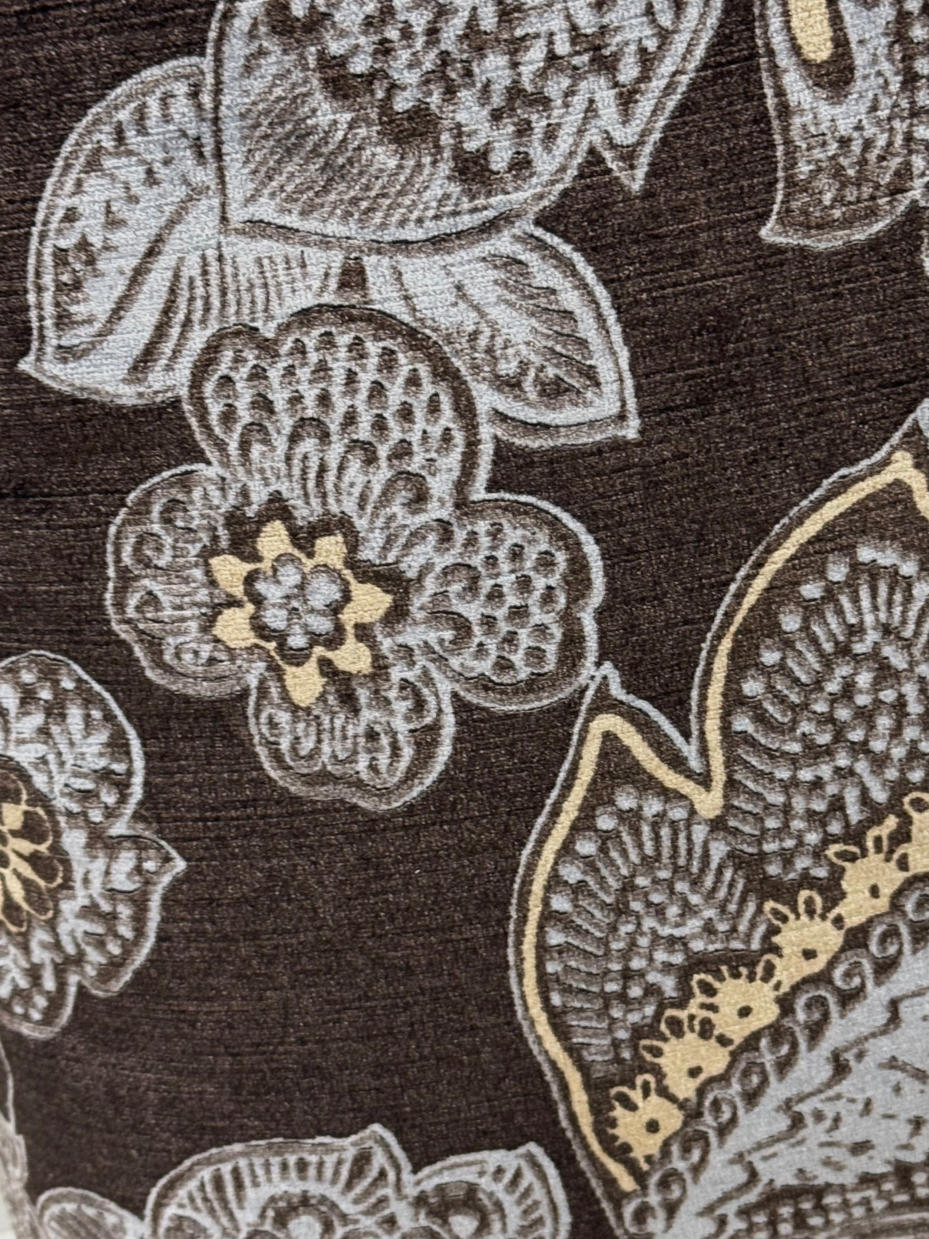 Chocolate Brown & Steel Blue Velvet Floral 19" Pillow