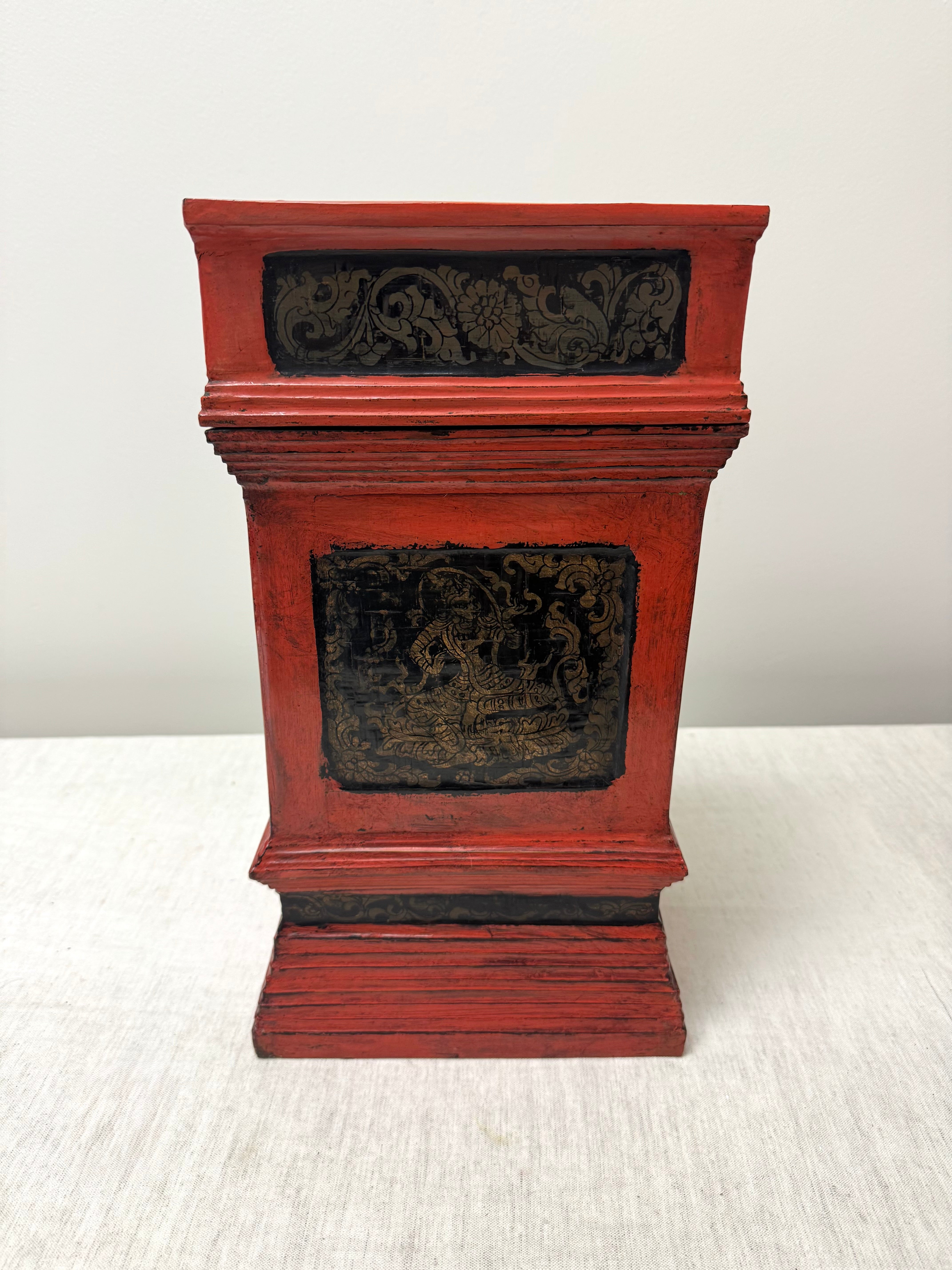 Vintage Thai Red Bamboo Decorative Box