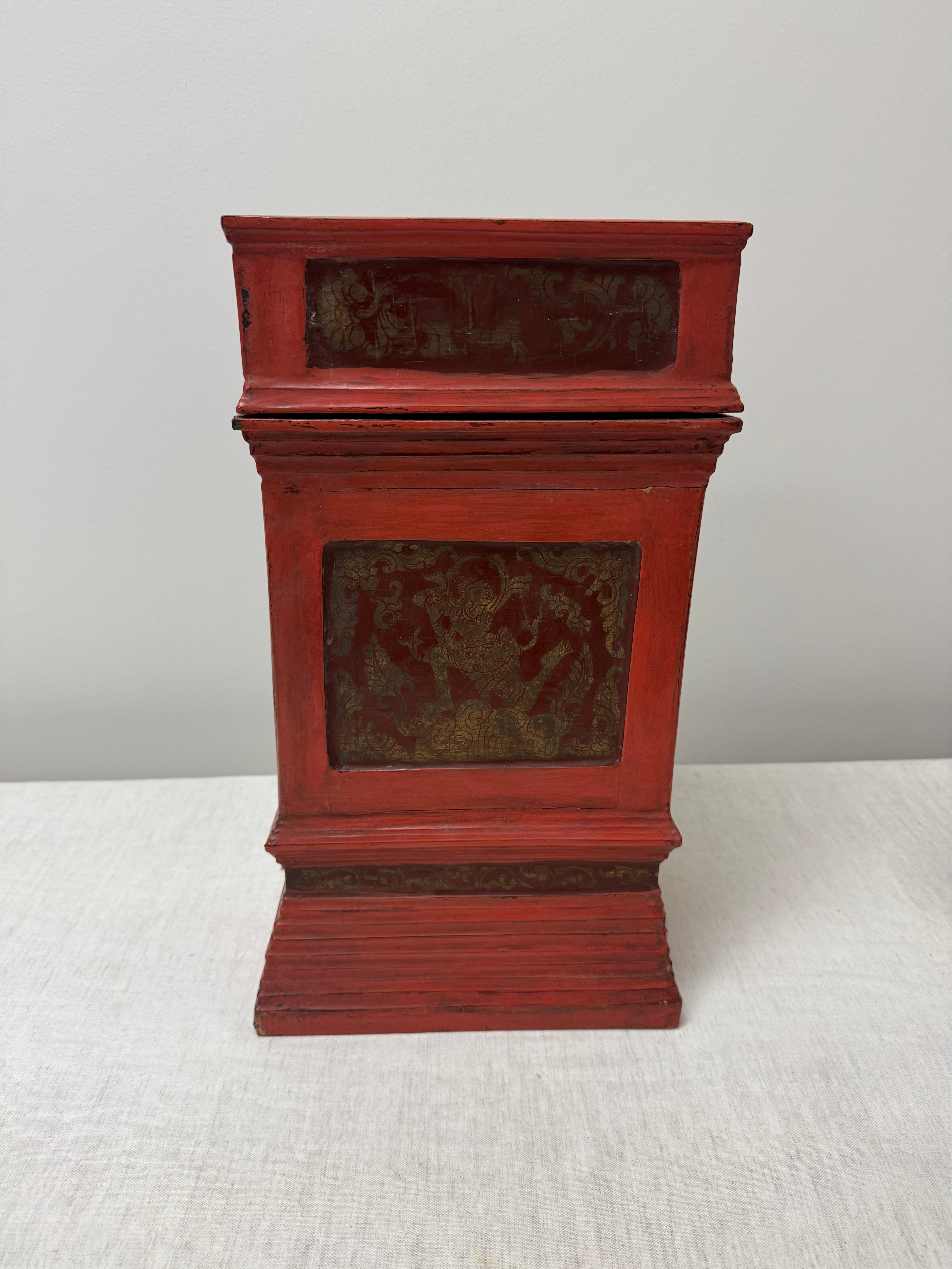 Vintage Thai Red Bamboo Decorative Box