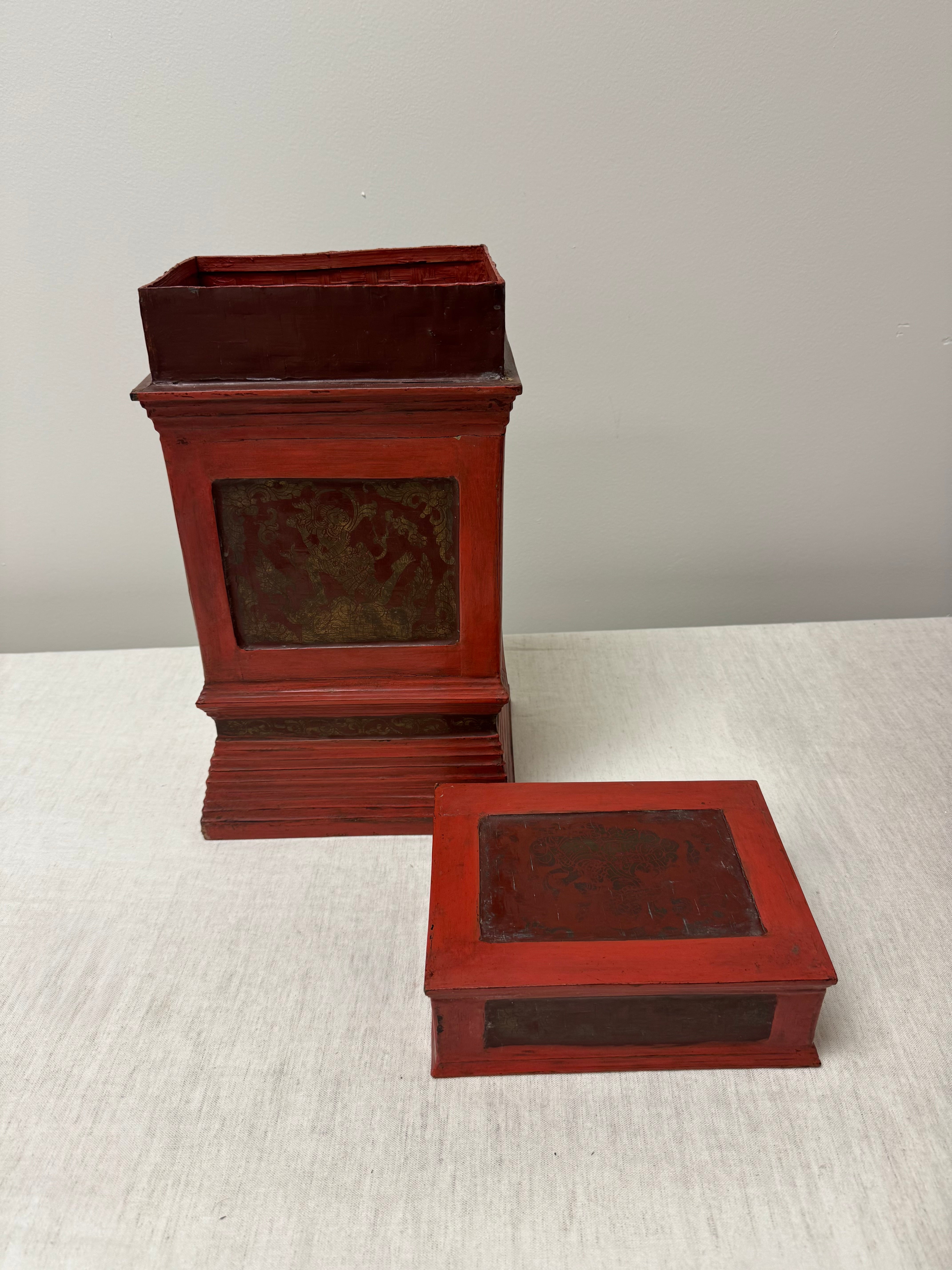 Vintage Thai Red Bamboo Decorative Box