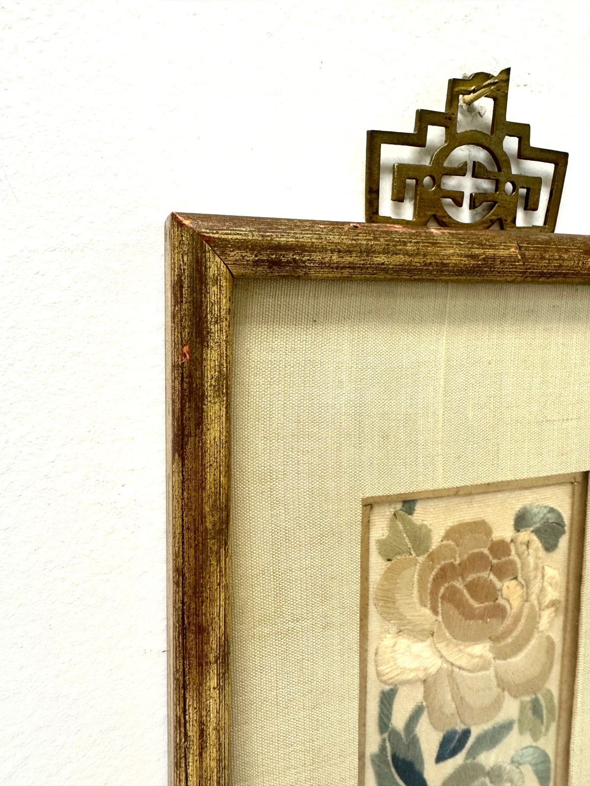 Vintage Floral Silk Embroidery Framed Panel