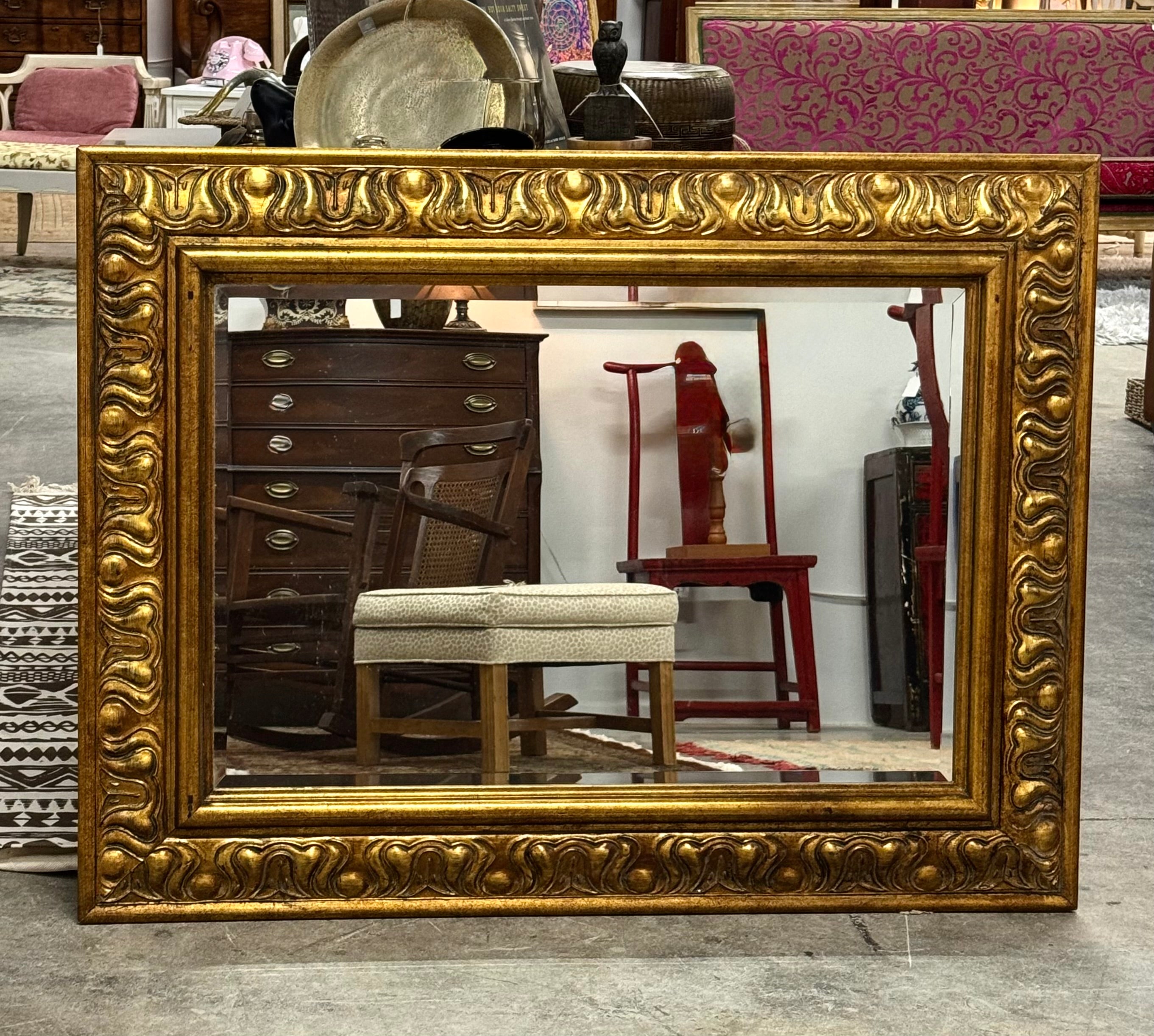 Carved Burnished Gilt Wood Mirror