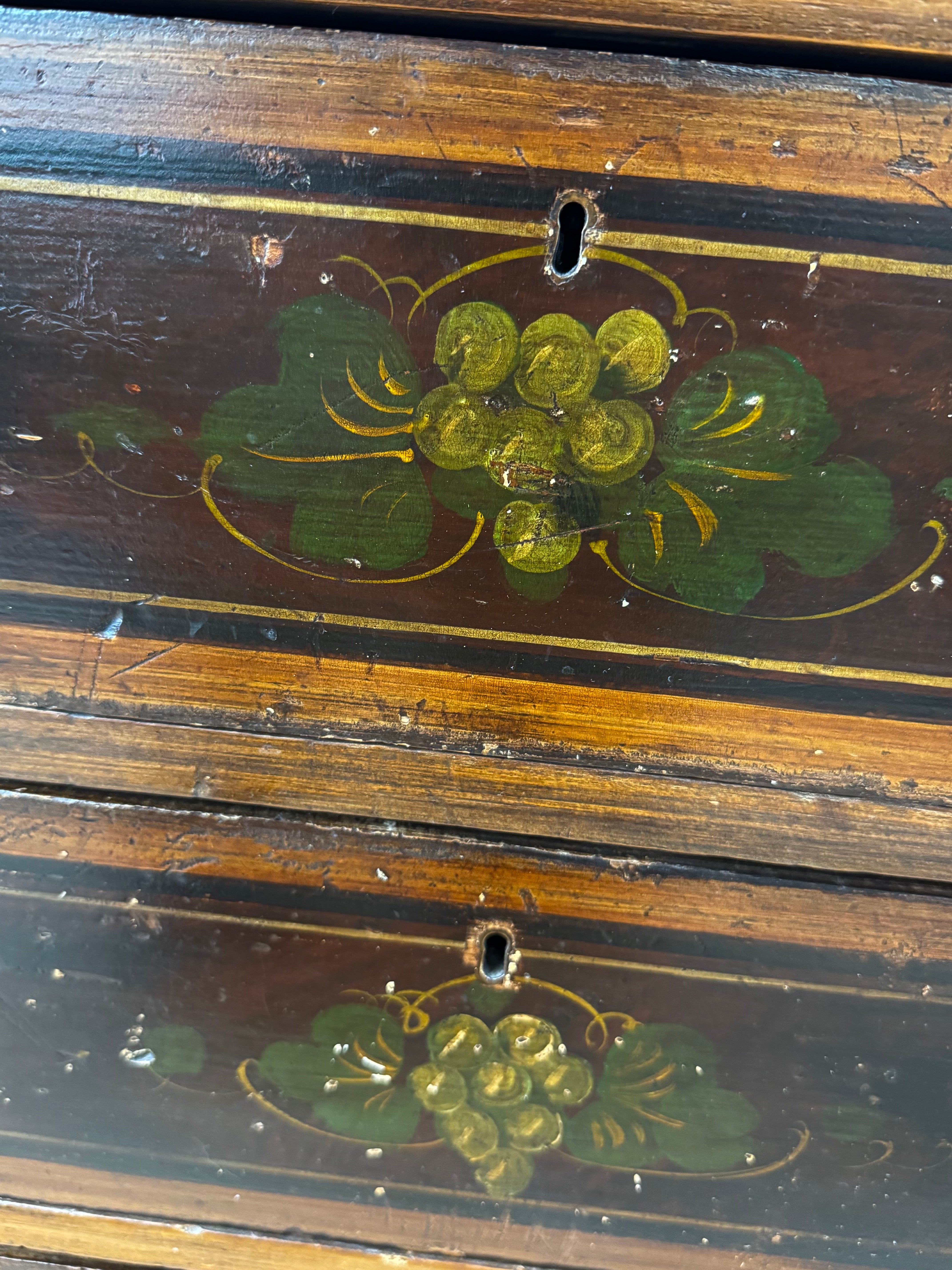 Antique Pine Chest with Hand-painted Grape Motif