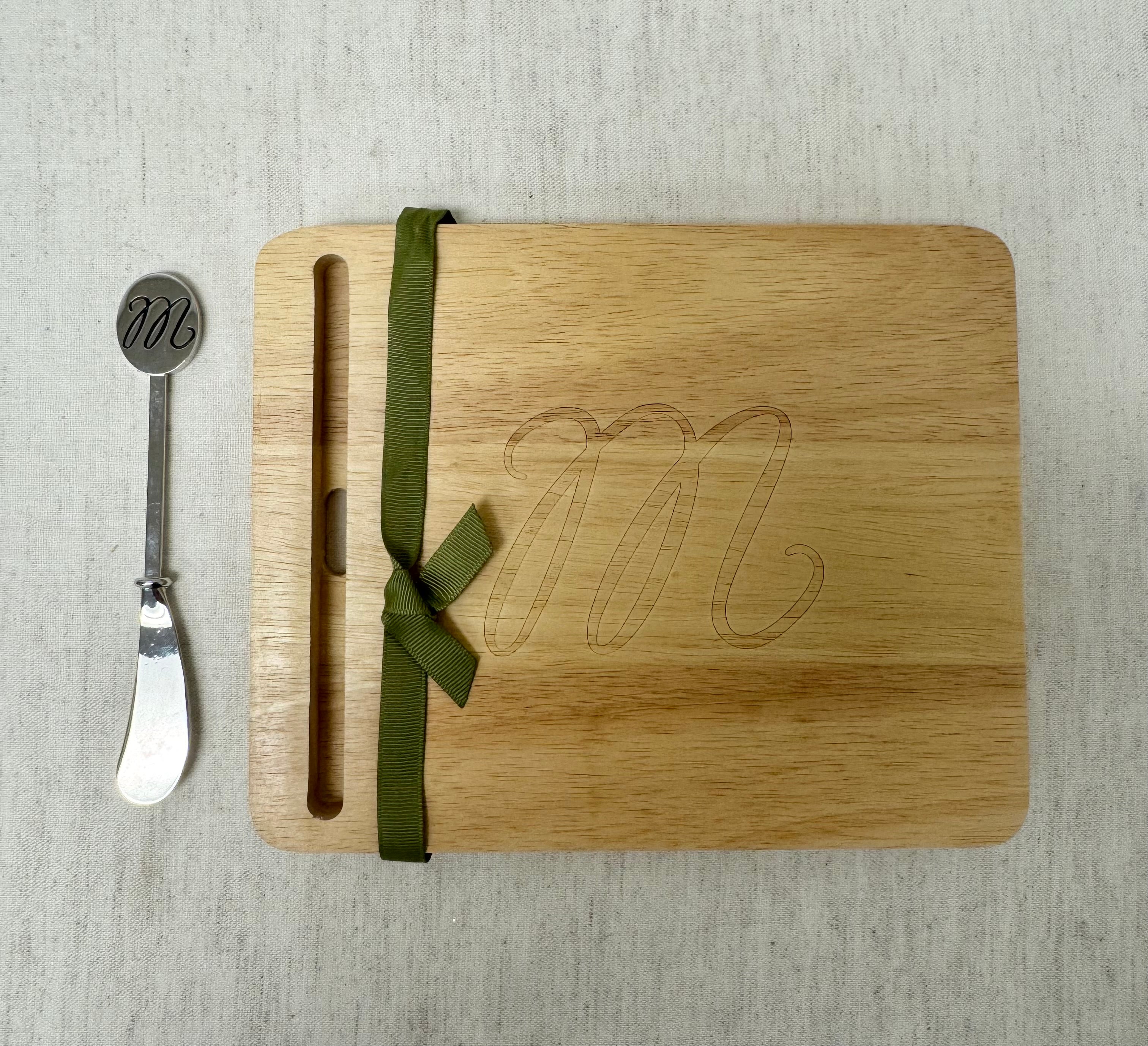 NEW! INDIGO Monogrammed 'M' Cheese Board and Knife Set