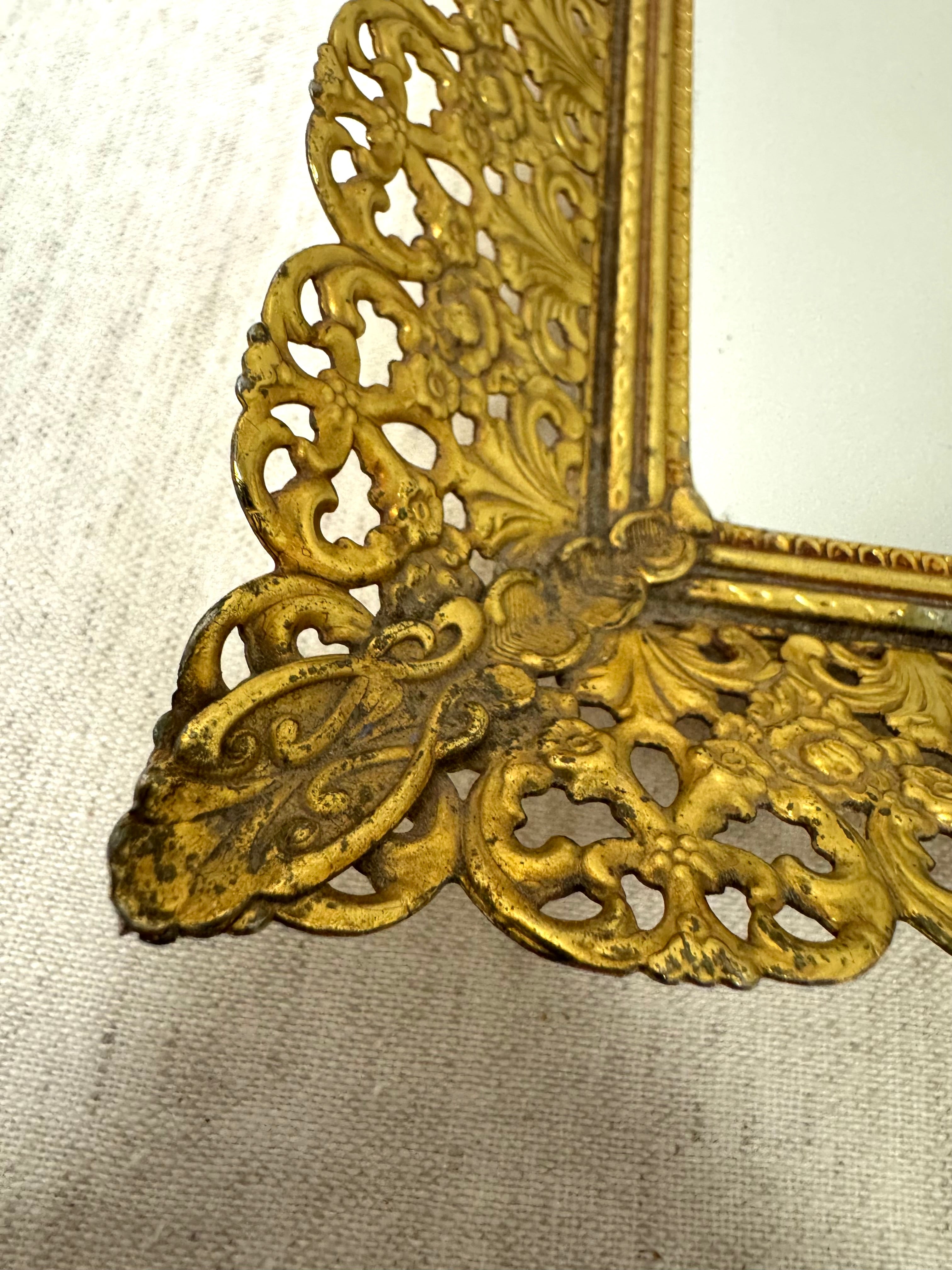 Vintage Brass Filigree Mirrored Tray