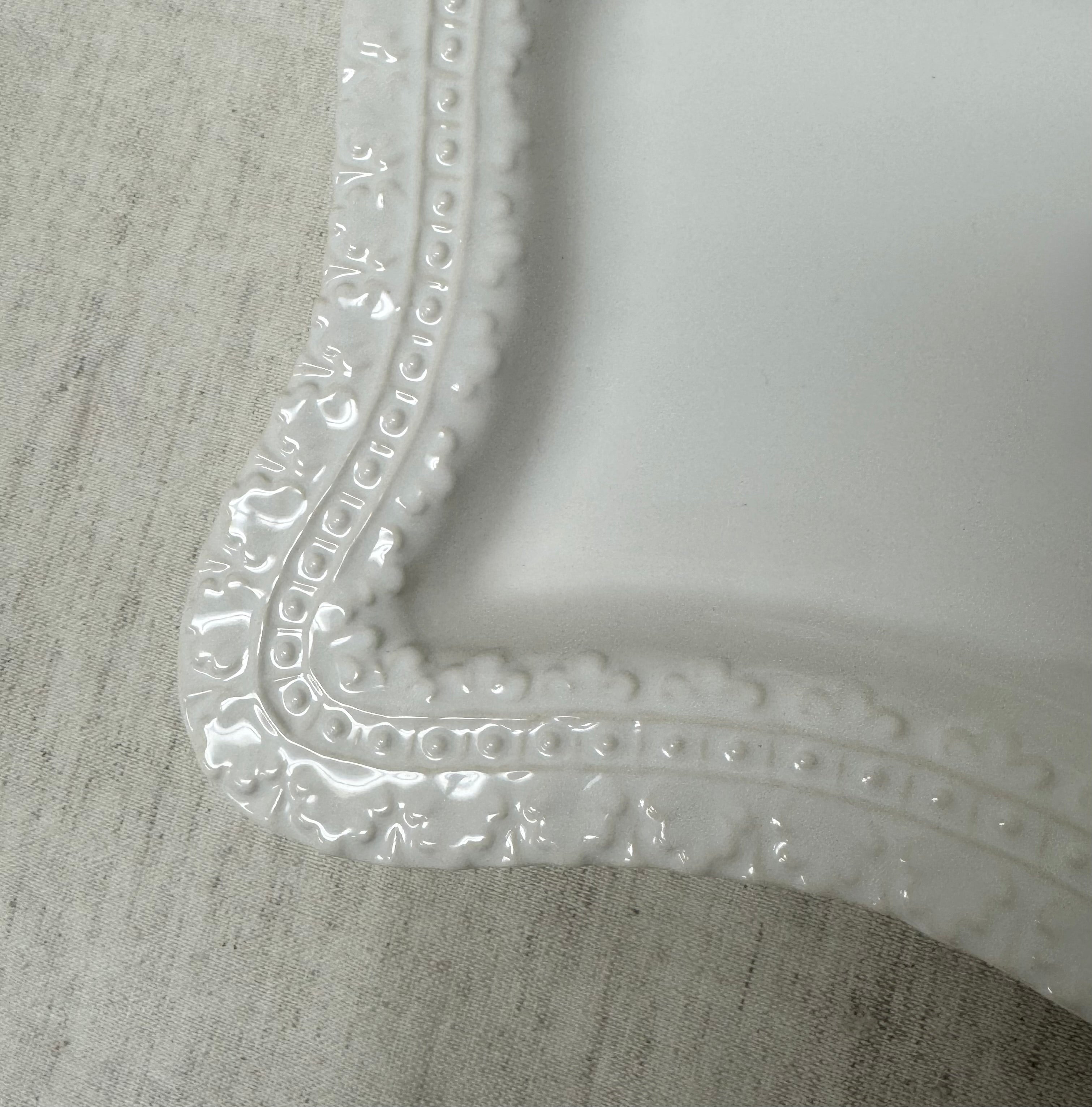 White Embossed Ceramic Serving Platter