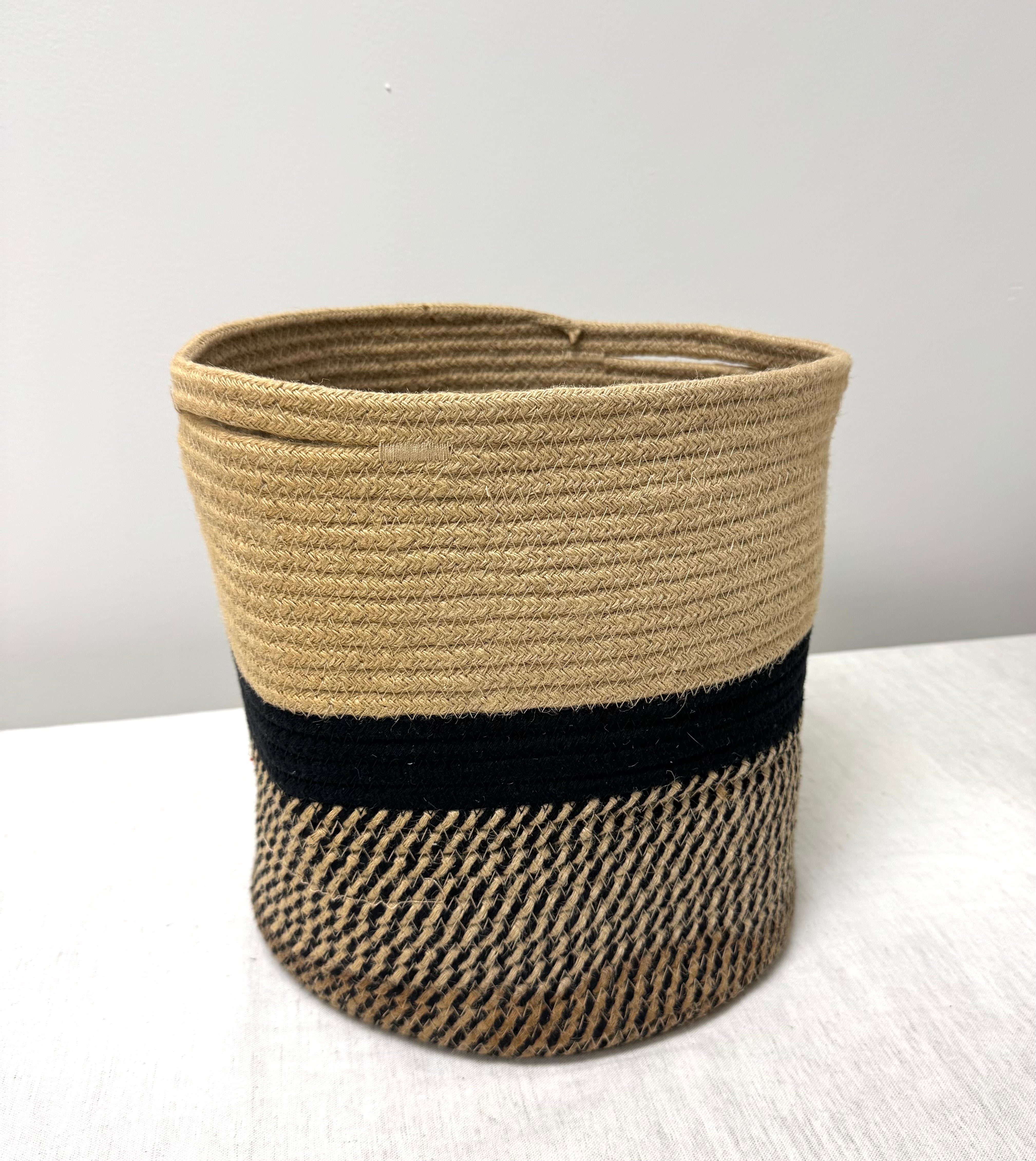 Natural & Black Woven Jute Basket
