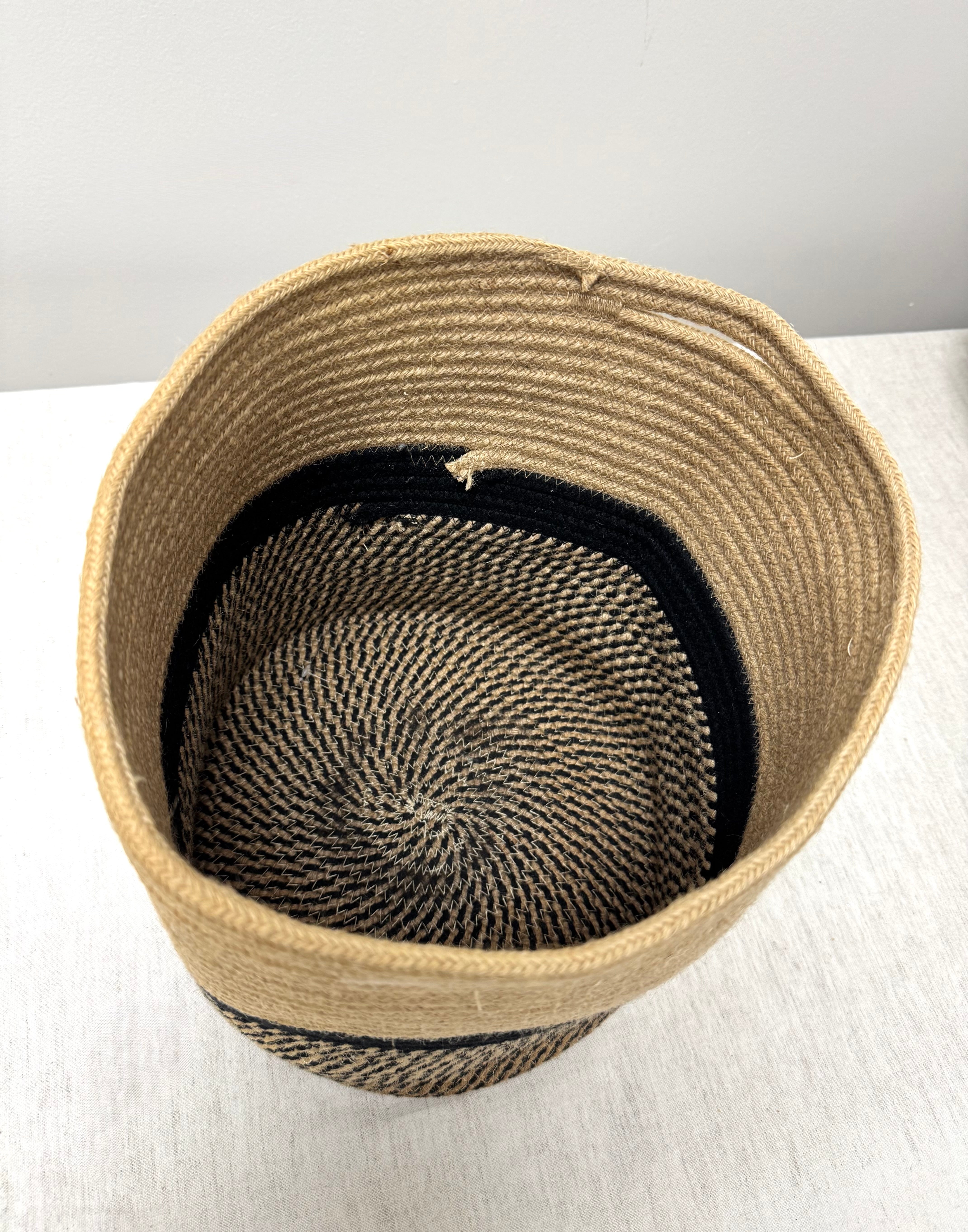 Natural & Black Woven Jute Basket