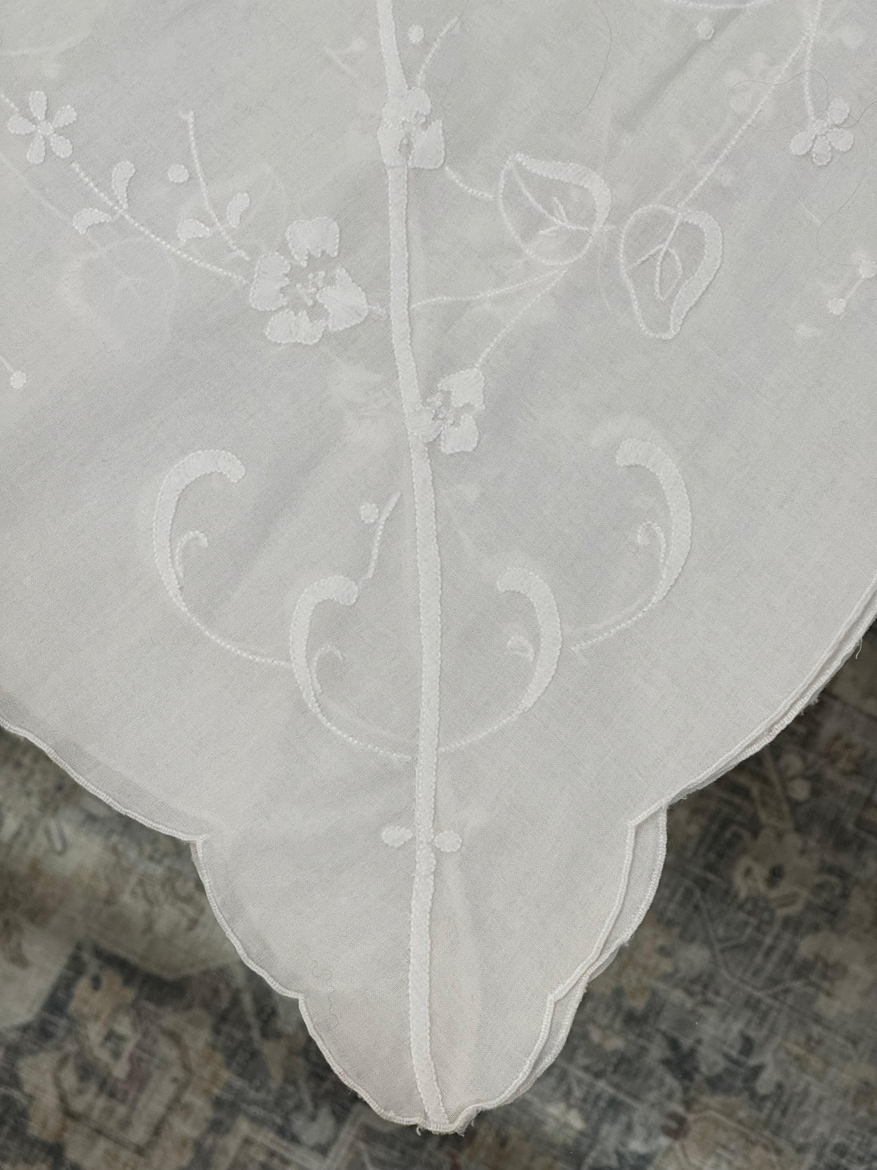 Vintage Embroidered Cotton 50" Square Tablecloth