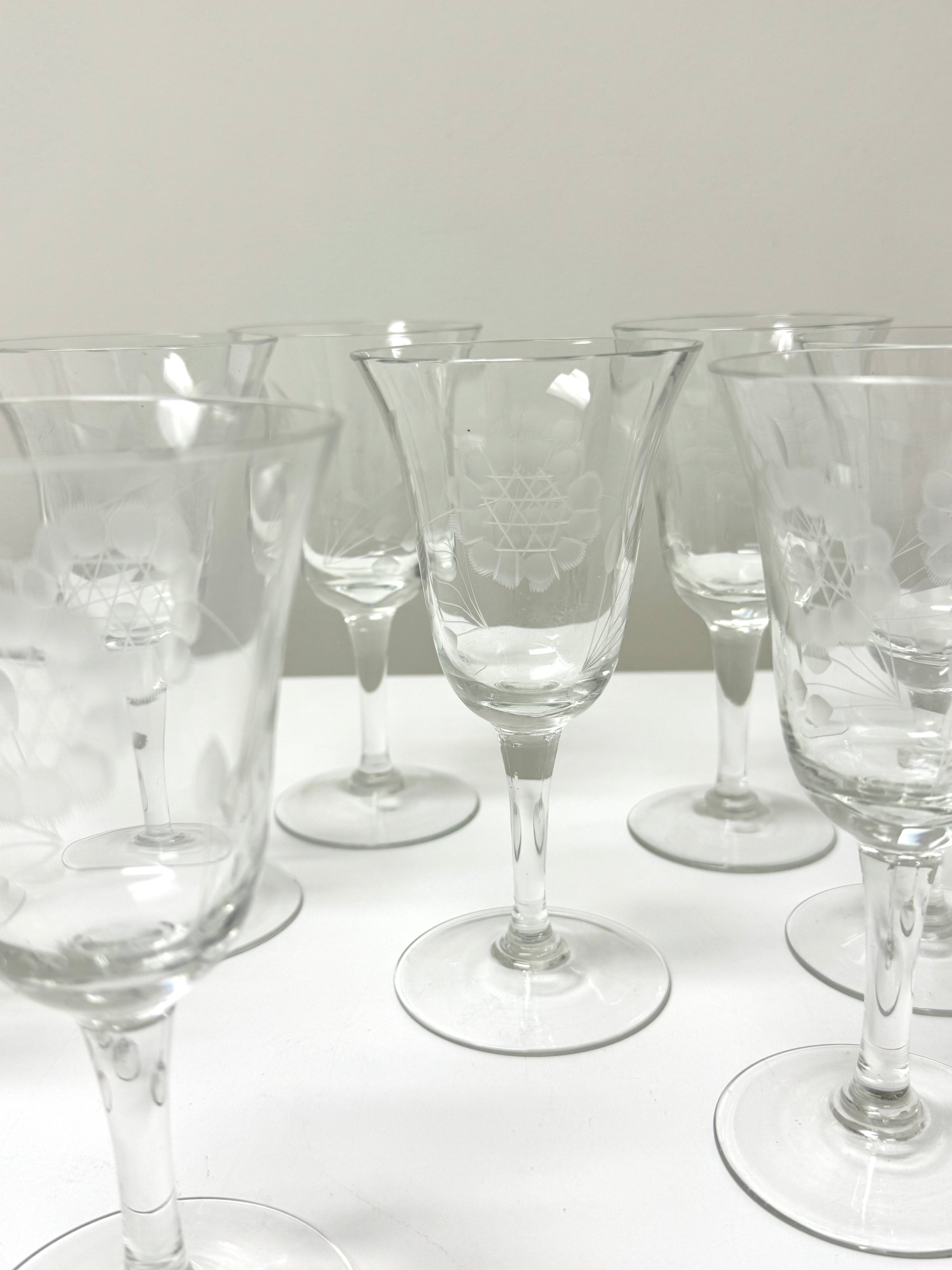 Vintage Cornflower Wine Glasses Set of 8