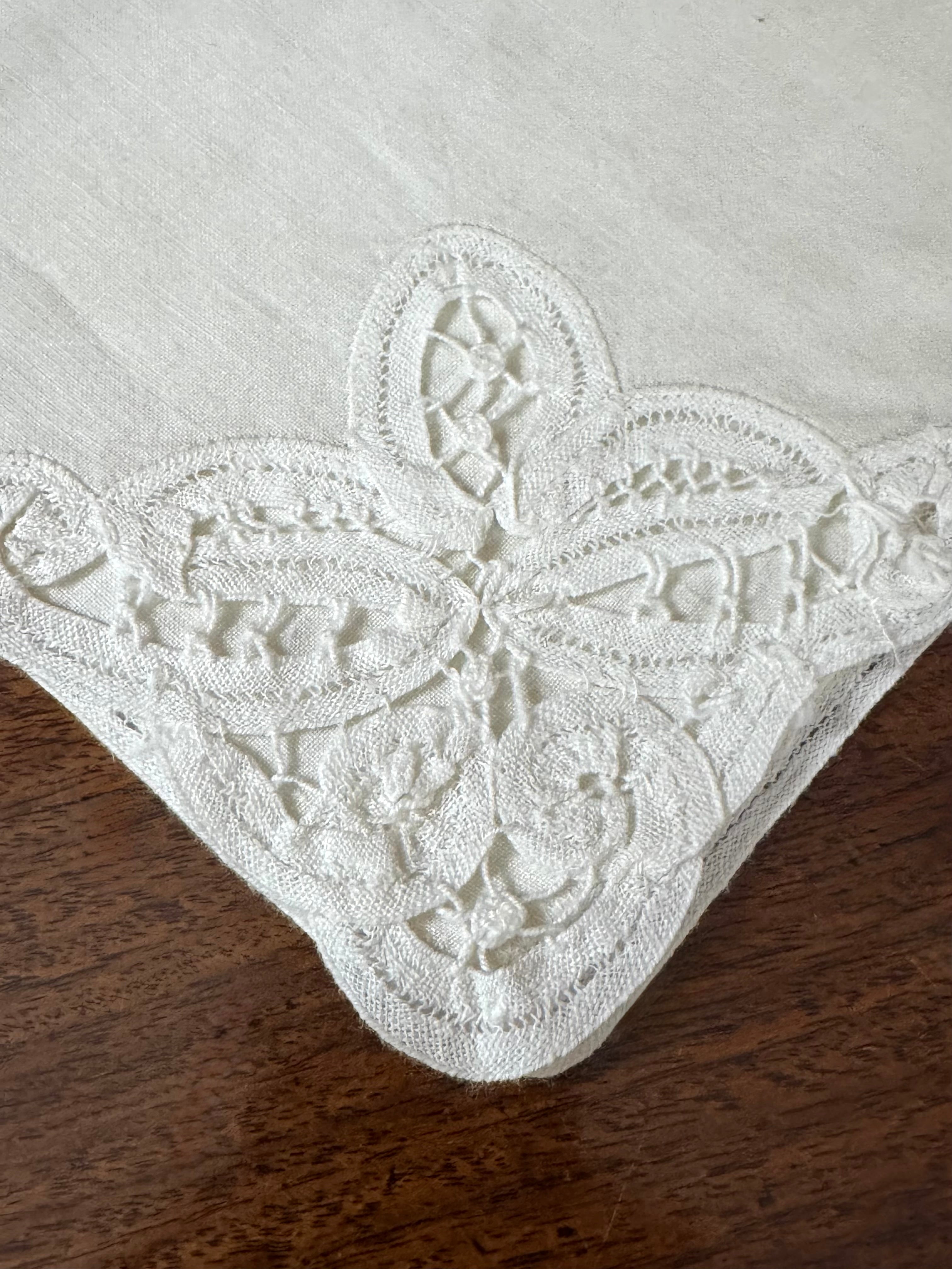 Vintage White Linen Battenburg Lace Napkins Set of 6