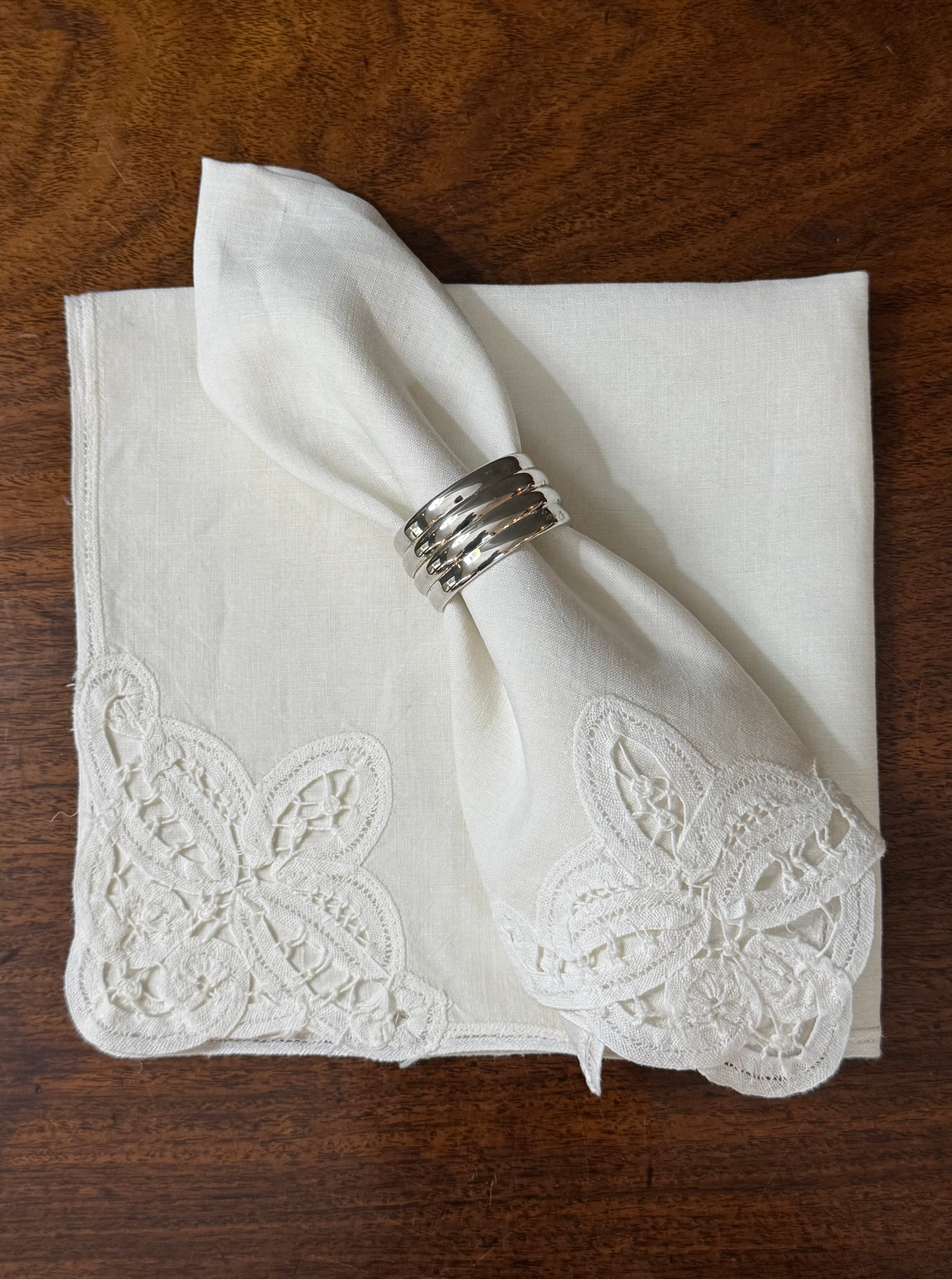 Vintage White Linen Battenburg Lace Napkins Set of 6
