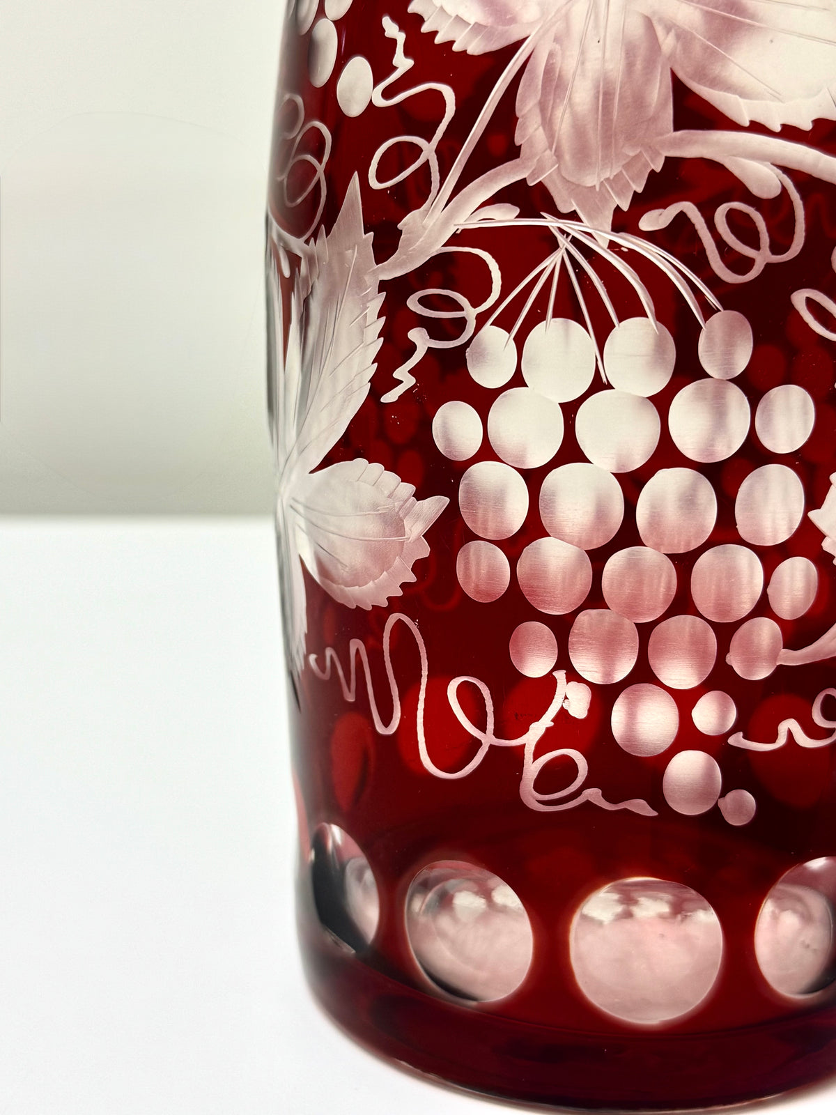 Bohemian Ruby Red Cut-to-clear Glass Decanter with Stopper
