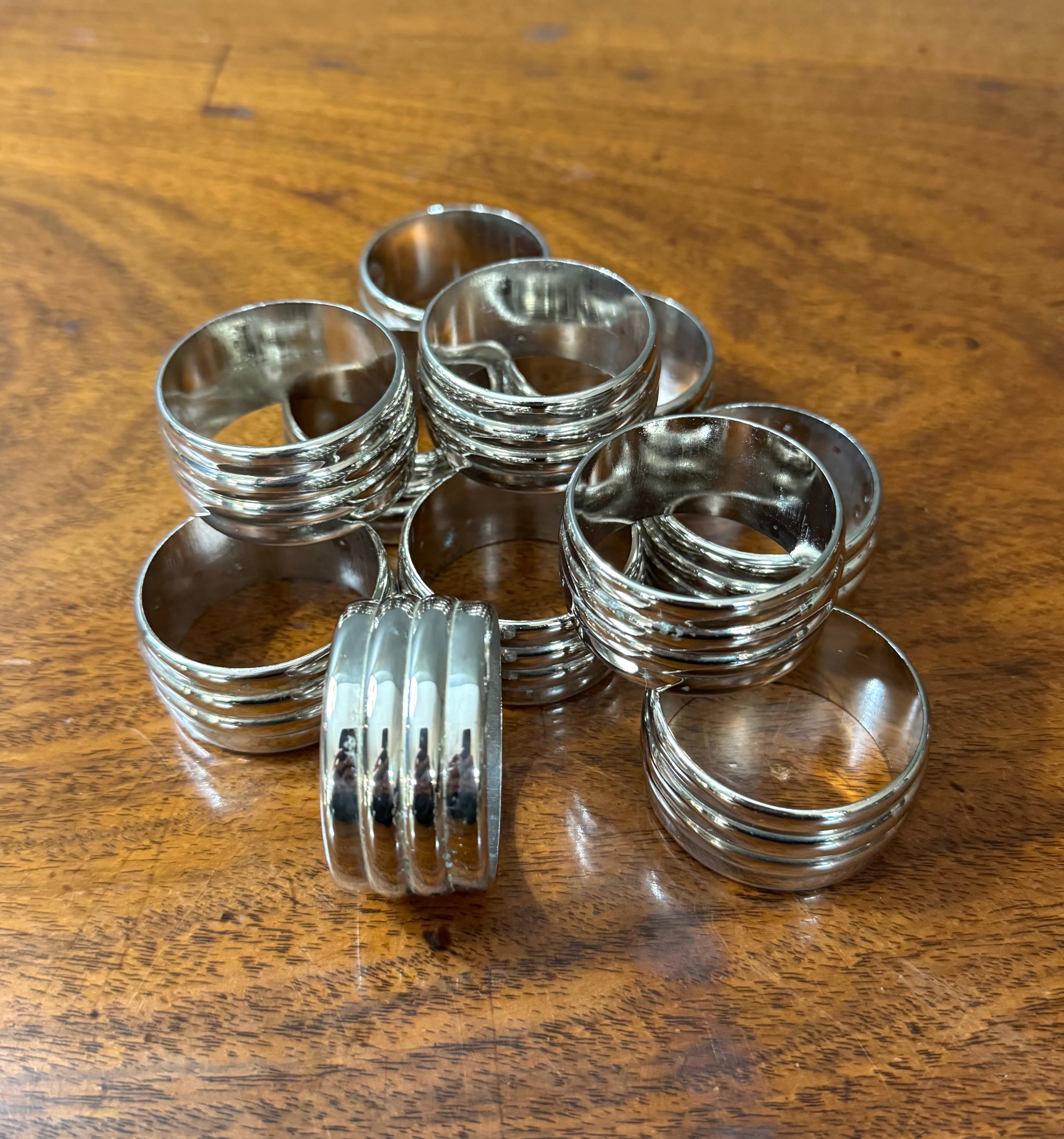 Silverplate Ribbed Napkin Rings Set of 12