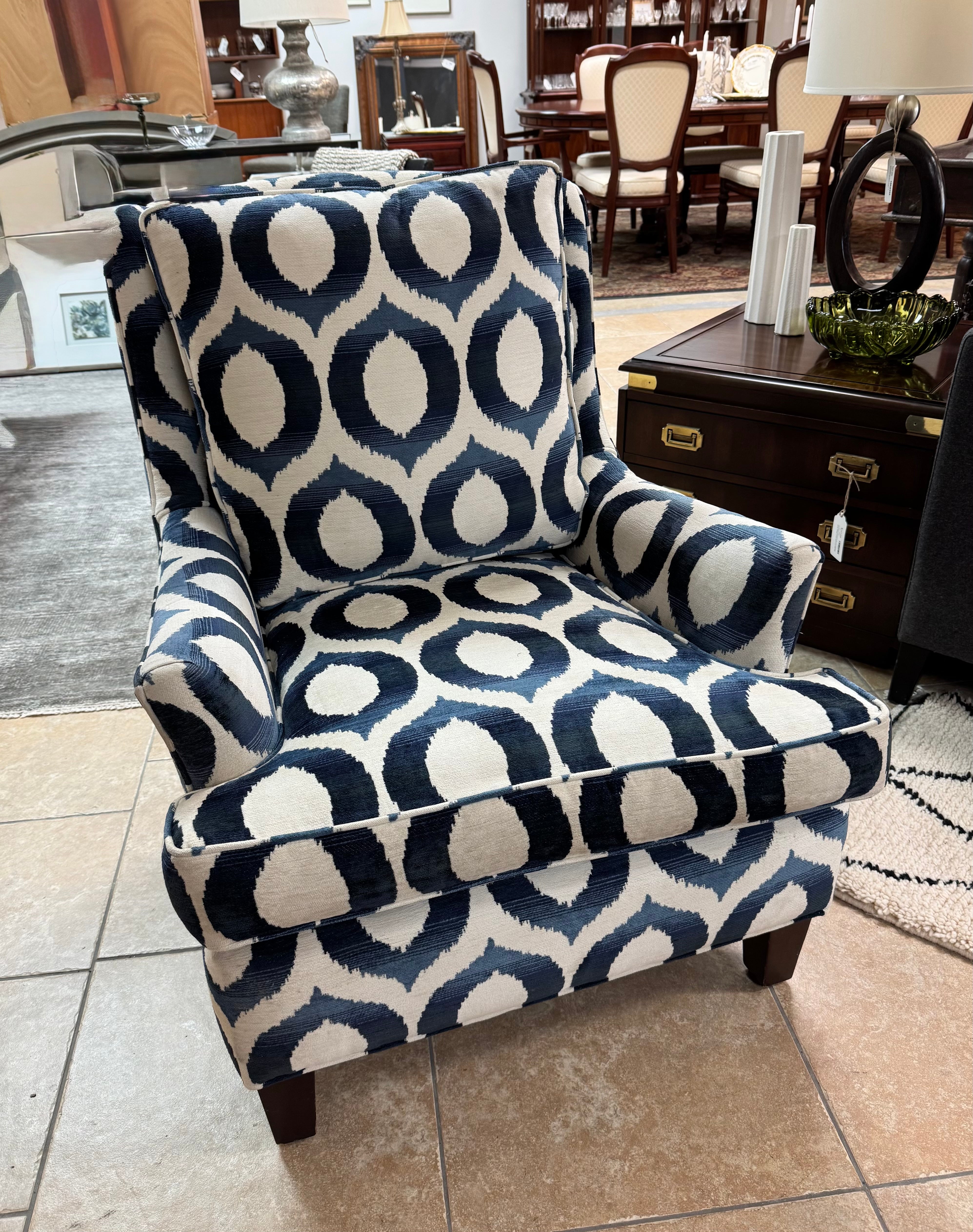 Custom Indigo & White Ikat Armchair