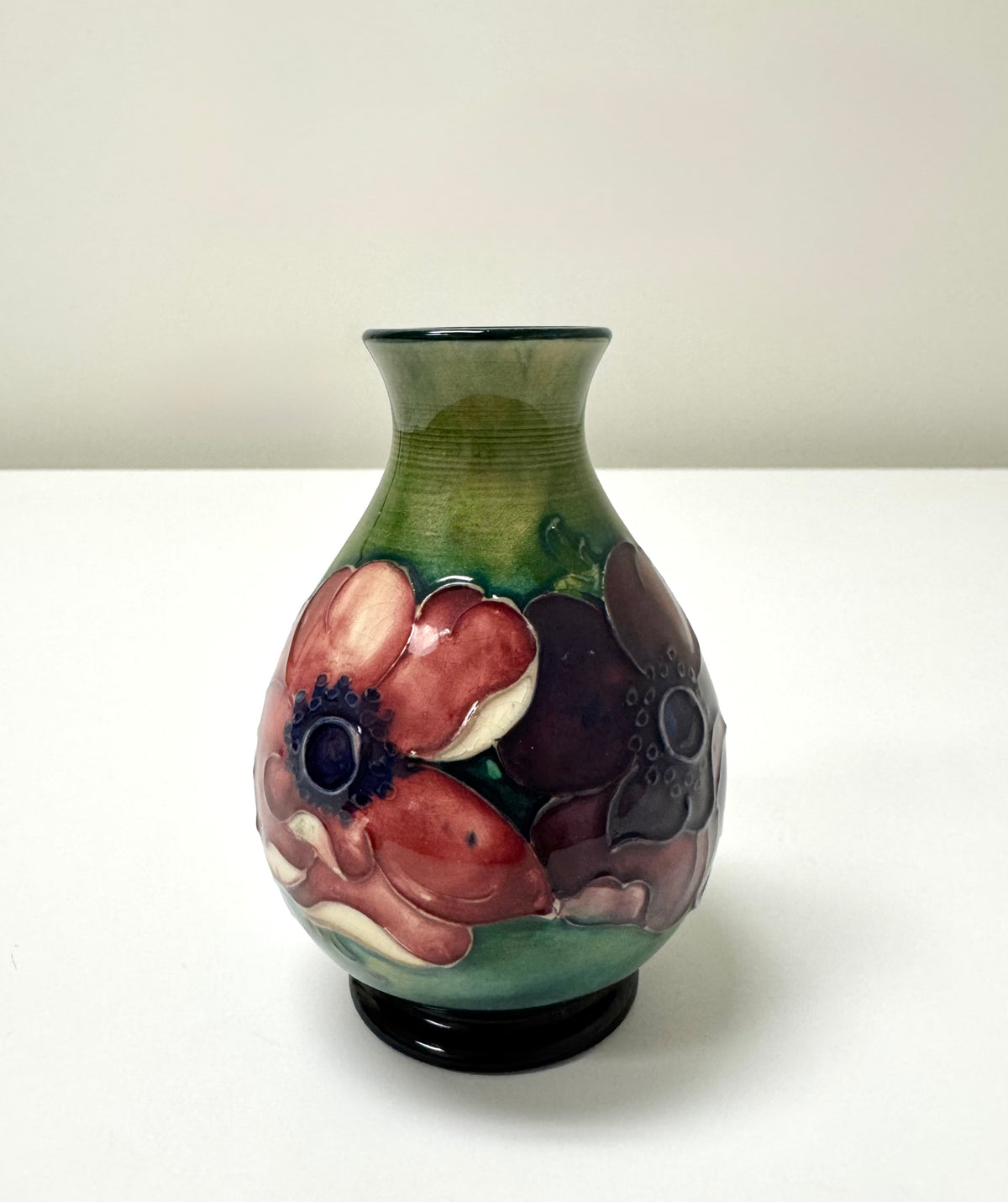 Vintage MOORCROFT 'Anemone' Green Ground Small Vase