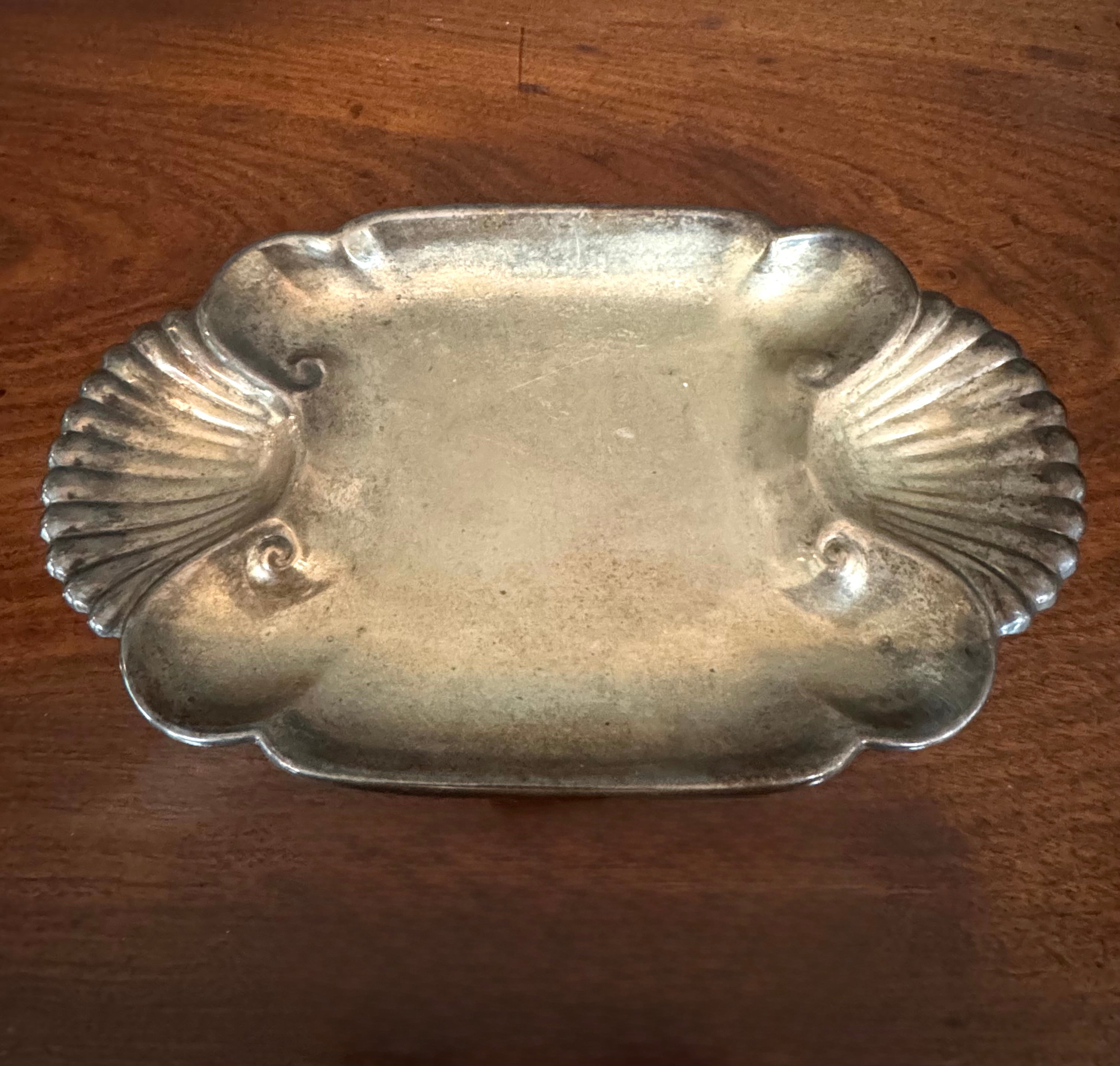 Vintage English Silver Scallop Handle Footed Tray