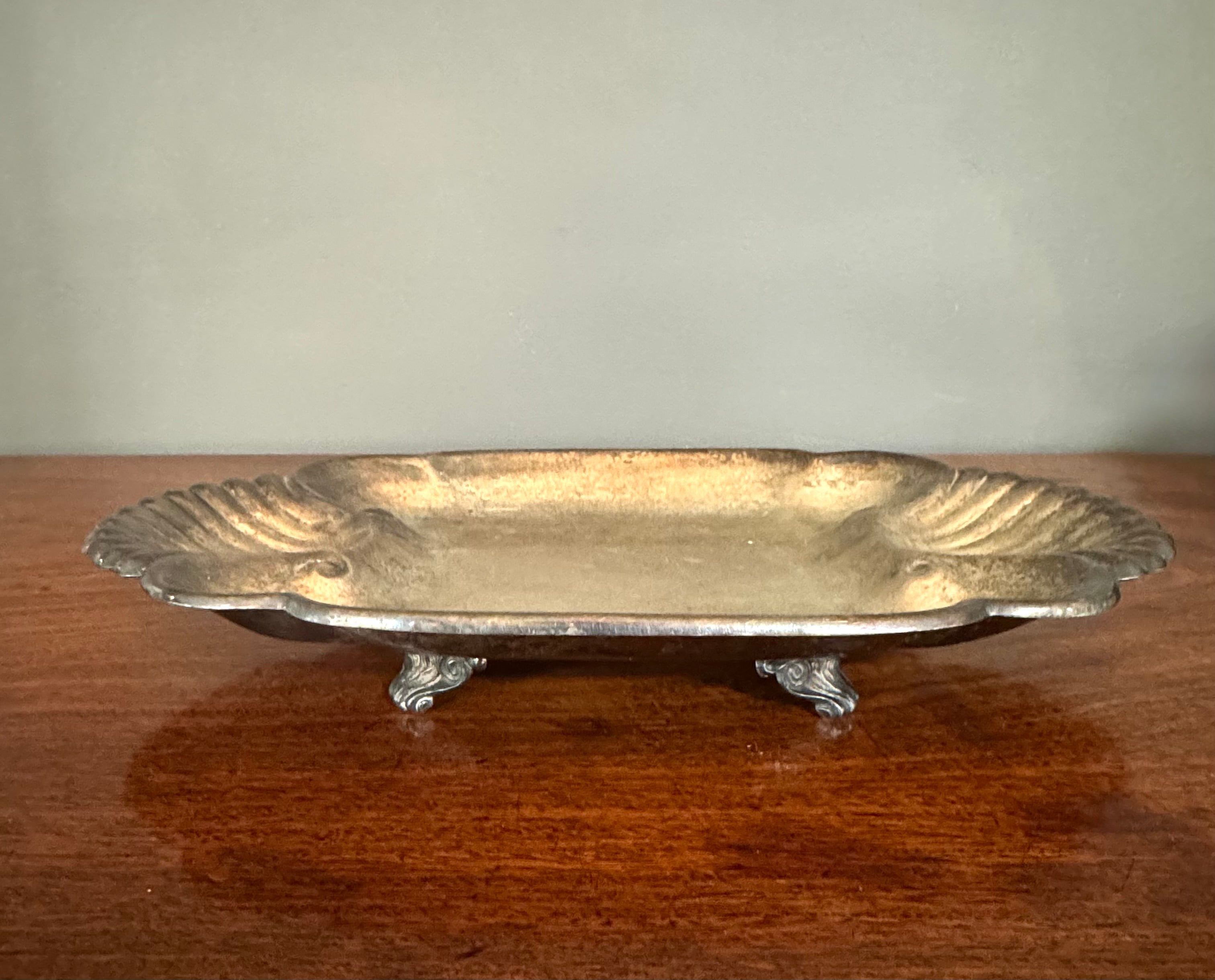 Vintage English Silver Scallop Handle Footed Tray